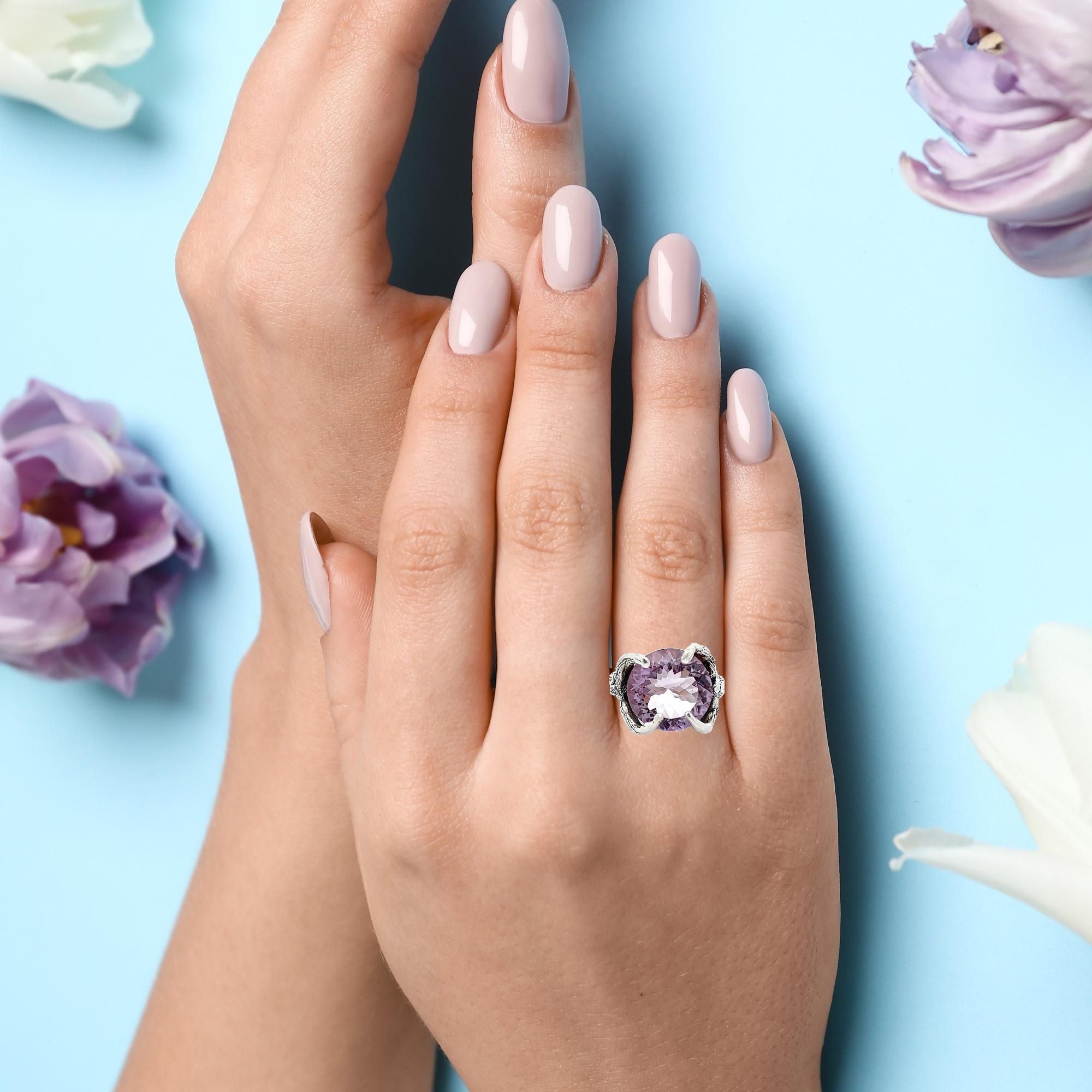 8.5 Carat Cushion Cut Amethyst Sterling Silver Cocktail Ring for Women - Elegant Evening Party Jewelry Gift for Her