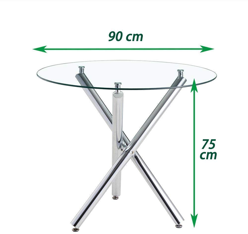 5-Piece Round Glass Dining Table Set with Black Faux Leather Chairs for 4 - Space-Saving Kitchen & Small Apartment Furniture (1 Table + 4 Chairs) | Perfect for Breakfast Nook, Compact Dining Areas & Cozy Meals