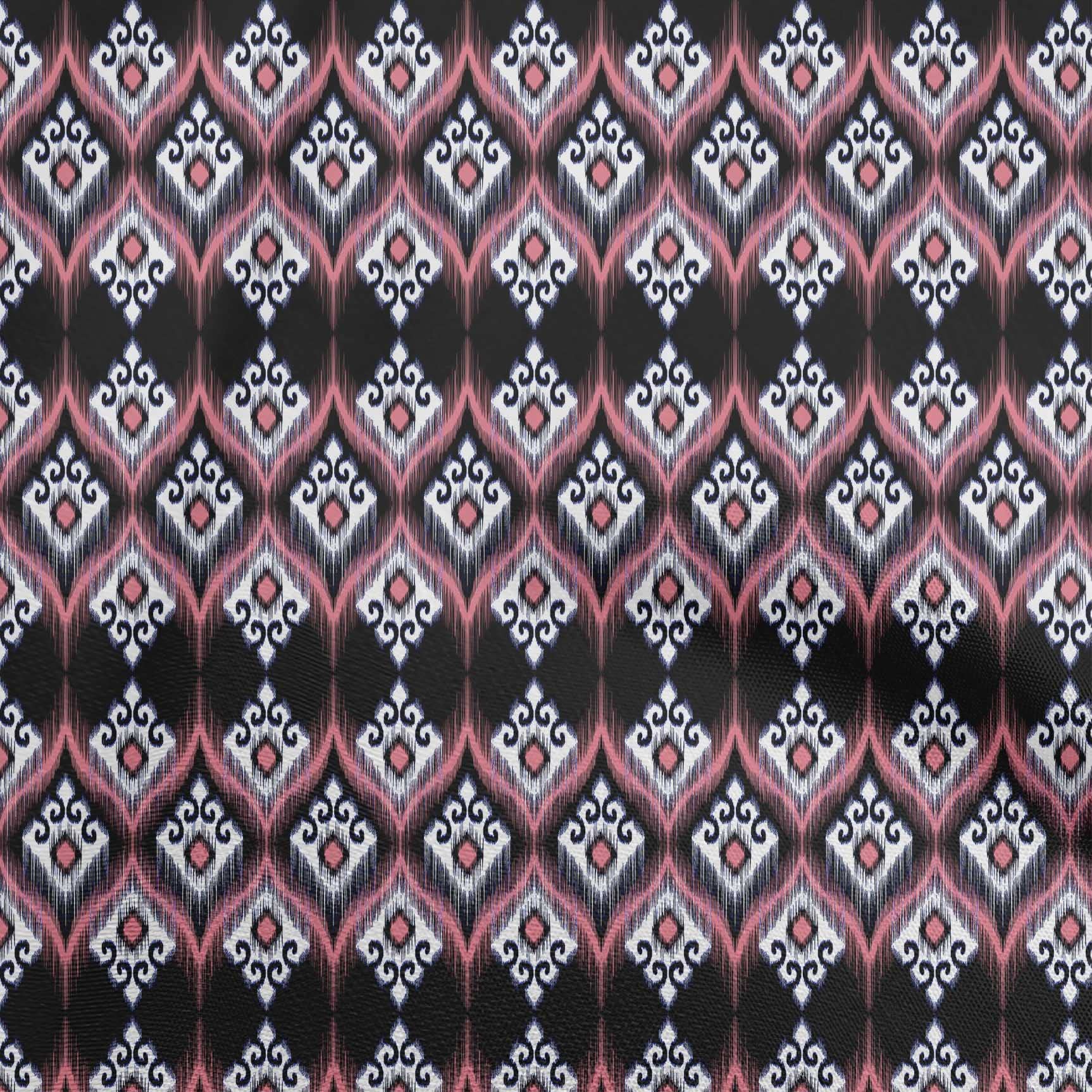 Premium 100% Cotton Poplin Fabric - Medium Pink Asian Ikat Print Dress Material (56