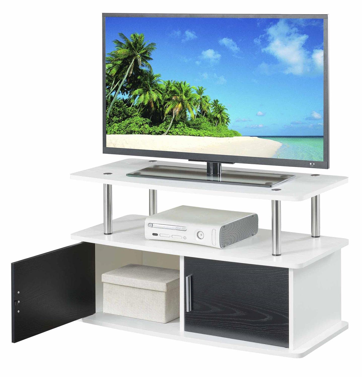 Convenience Concepts Designs2Go Deluxe 2-Door TV Stand with Storage Cabinets - White - Perfect for Living Room, Bedroom & Home Theater Setup