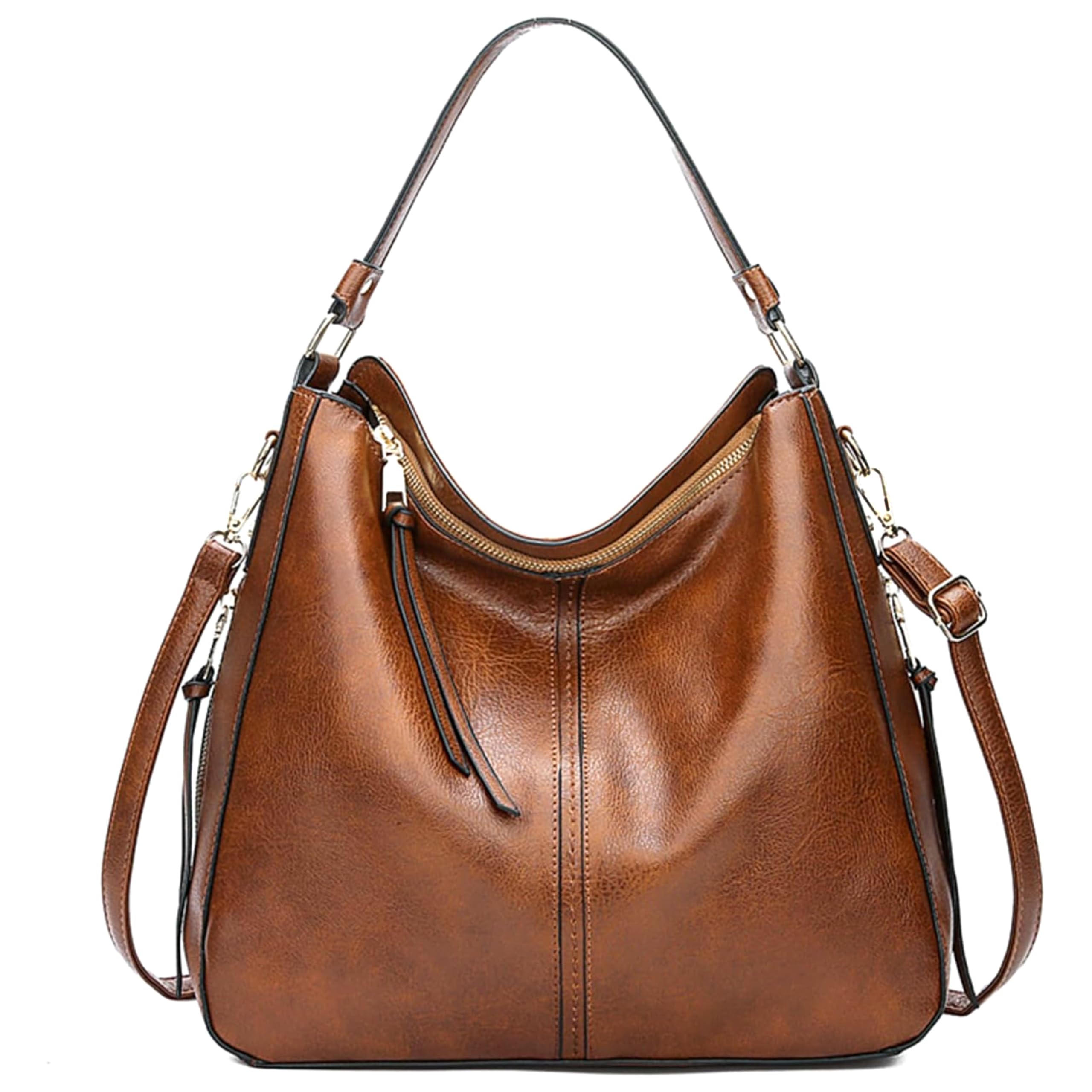 Storite Women's Faux Leather Hobo Shoulder Bag - Large Tote Purse with Multiple Compartments & Long Strap for Office, College & Travel (30x13x32cm, Brown) | Stylish & Spacious Work Bag, School Bag & Everyday Carryall