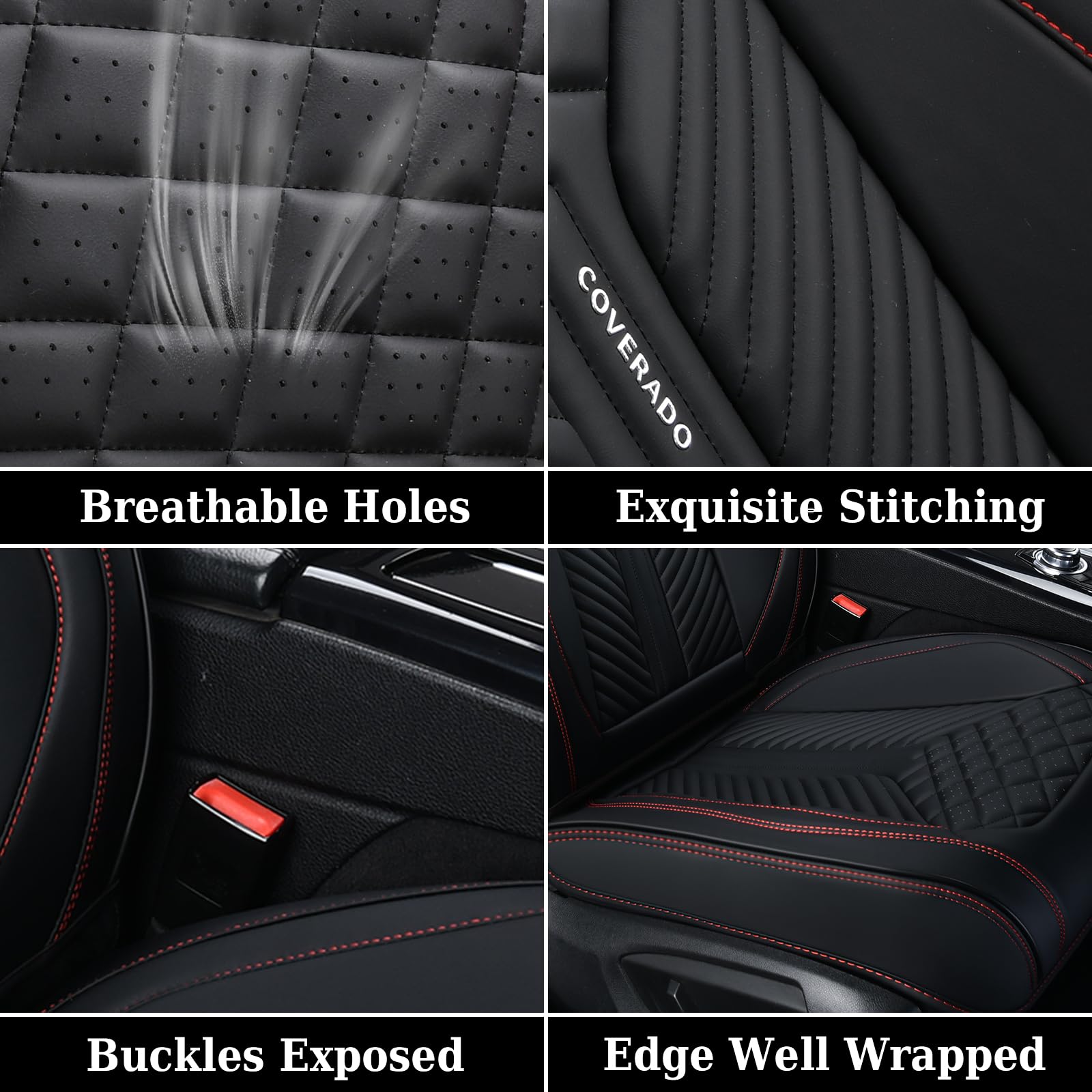 Premium Waterproof Car Seat Covers 2-Pack - Luxury Leather Front & Rear Seat Protectors for Most Vehicles (Black) | Durable Auto Seat Cushions for Daily Commute, Road Trips & Family Protection