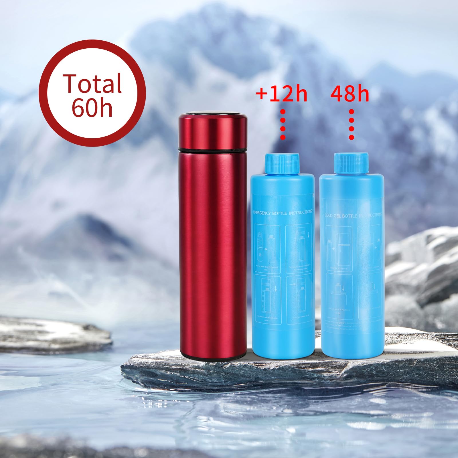 60H Medicine Cooler TSA Approved - Portable Insulin Travel Cooler with Temperature Display for Diabetic Supplies, Insulin Pens & Medication - Ideal for Air Travel, Road Trips & Daily Use (Red)