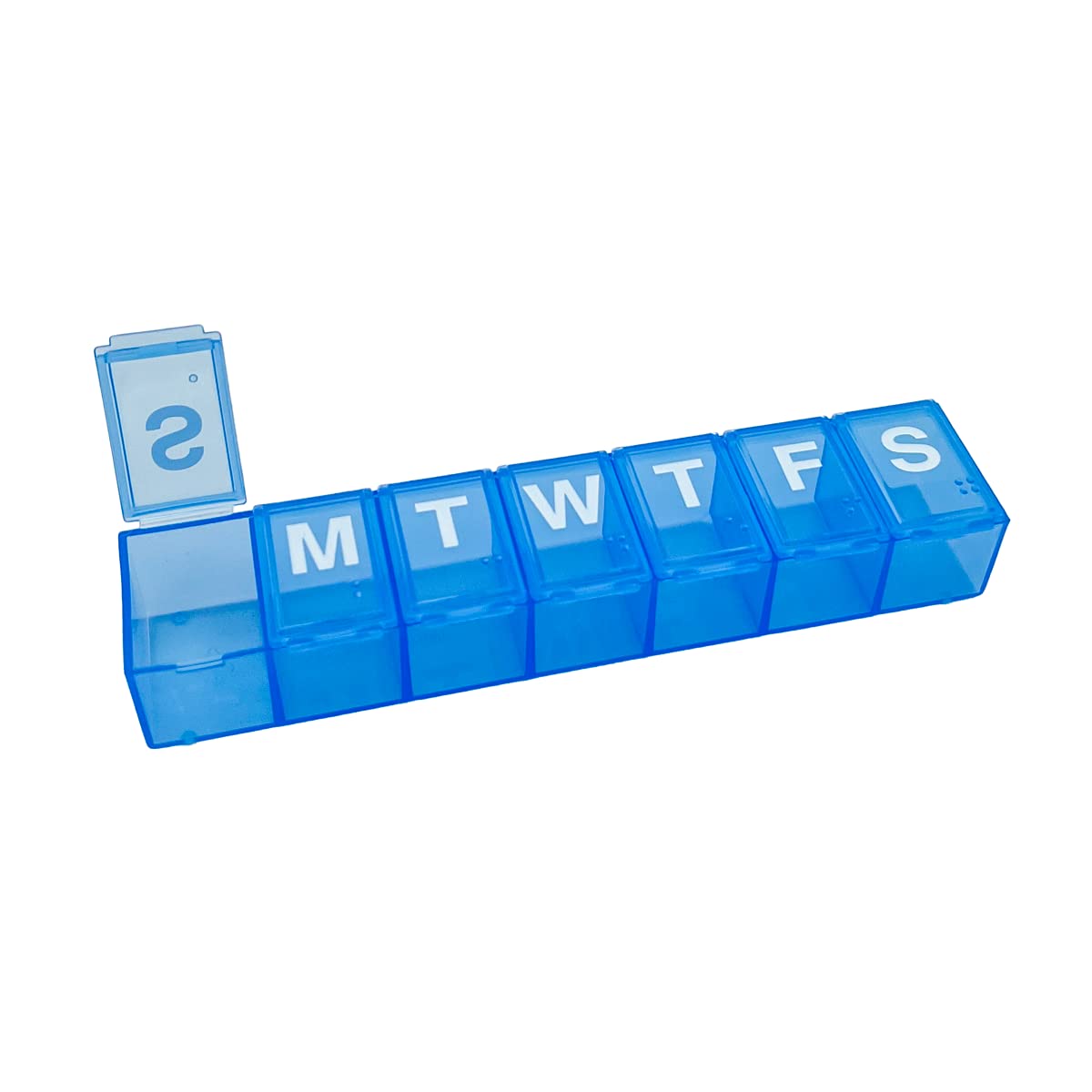 Amazon Basic Care 7-Day Pill Organizer - Weekly Medicine & Vitamin Planner with Medium Compartments (Blue) - Perfect for Daily Medication, Travel & Elderly Care
