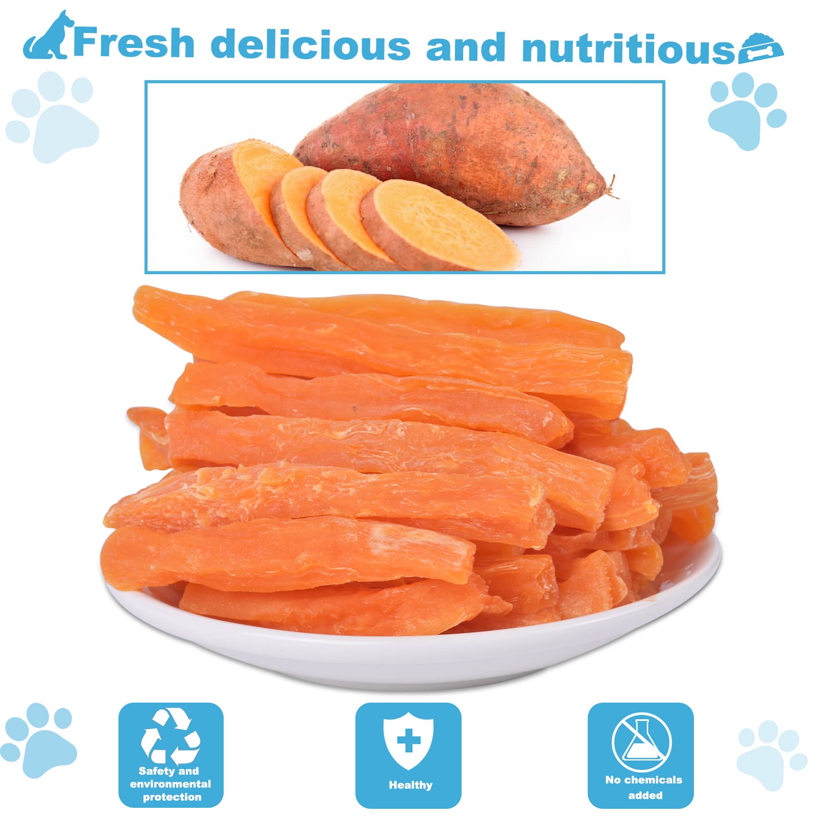 Natural Sweet Potato Dog Treats - Grain Free, No Rawhide Puppy Training Snacks for Small & Large Dogs (1 lb/454g) - Perfect for Training, Rewards & Dental Health