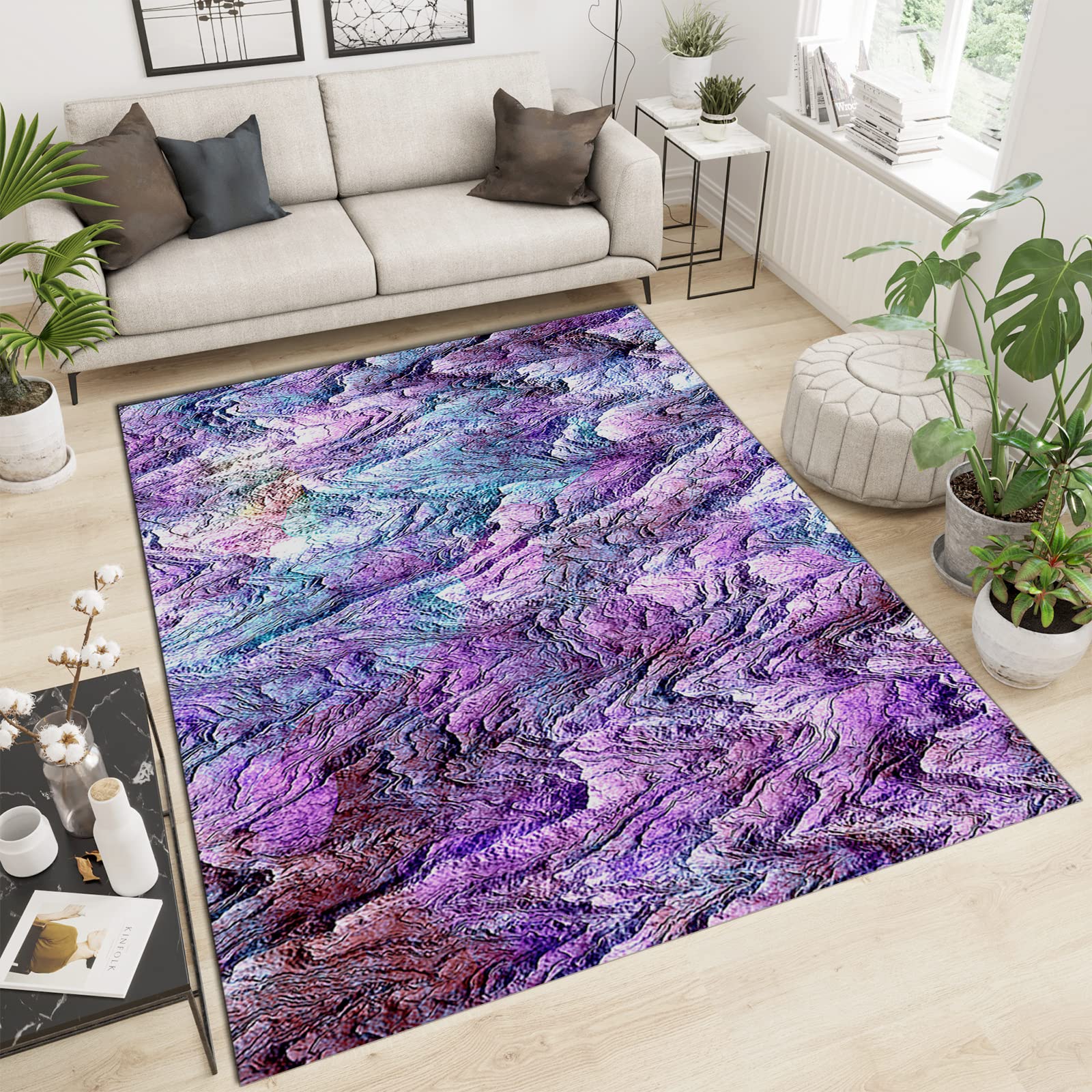 Purple Mysterious Aesthetic Area Rug - Creative Design Non-Slip Living Room Rug | Classic Durable & Quick-Drying | Perfect for Bedroom, Study, Dining Room | 4x5ft Soft Floor Mat for Home Decor & Cozy Spaces