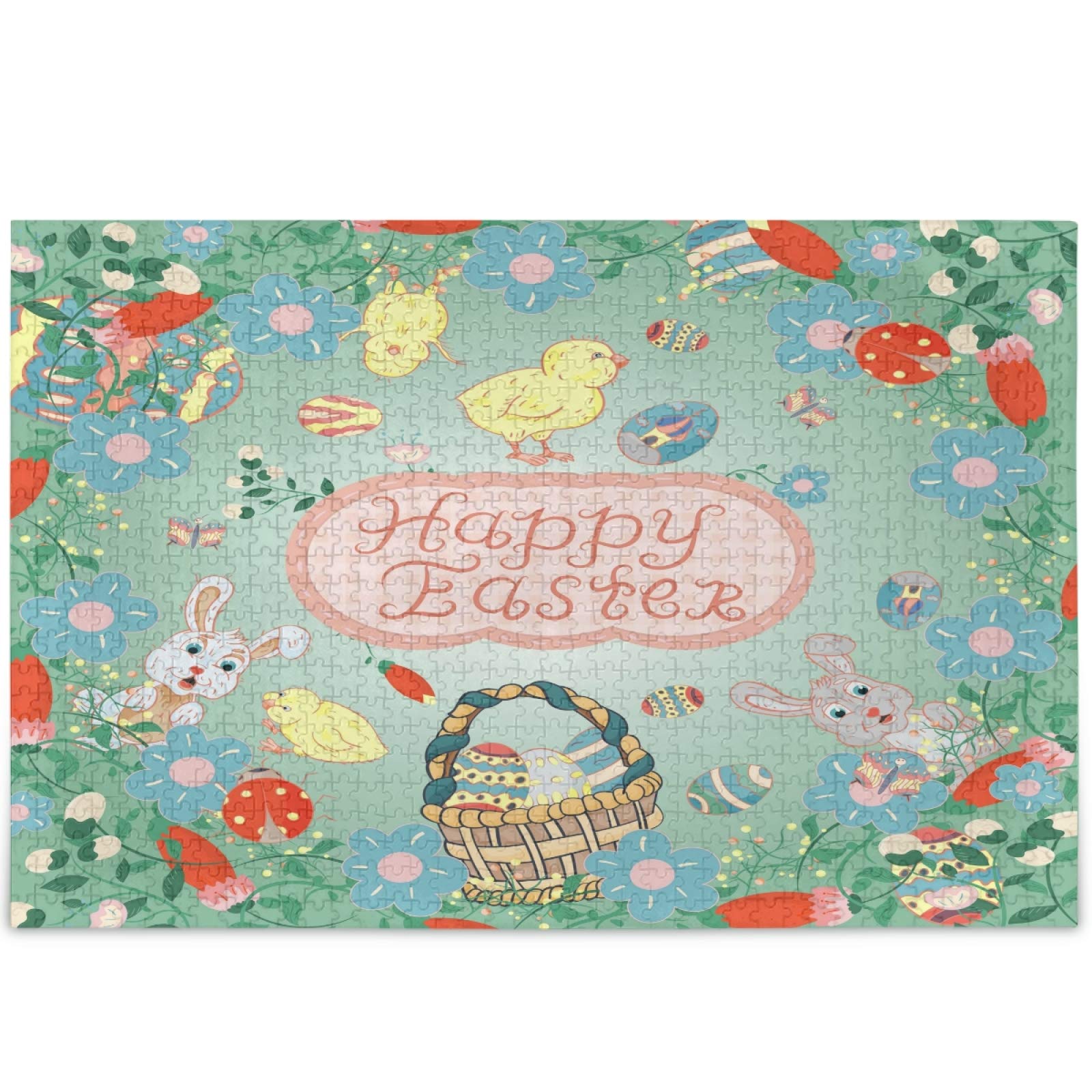 Oarencol Easter Bunny Egg Jigsaw Puzzle - 500 Piece Chick Rabbit Flower Puzzle for Adults & Kids - Perfect for Easter Gifts, Family Game Night & Classroom Activities