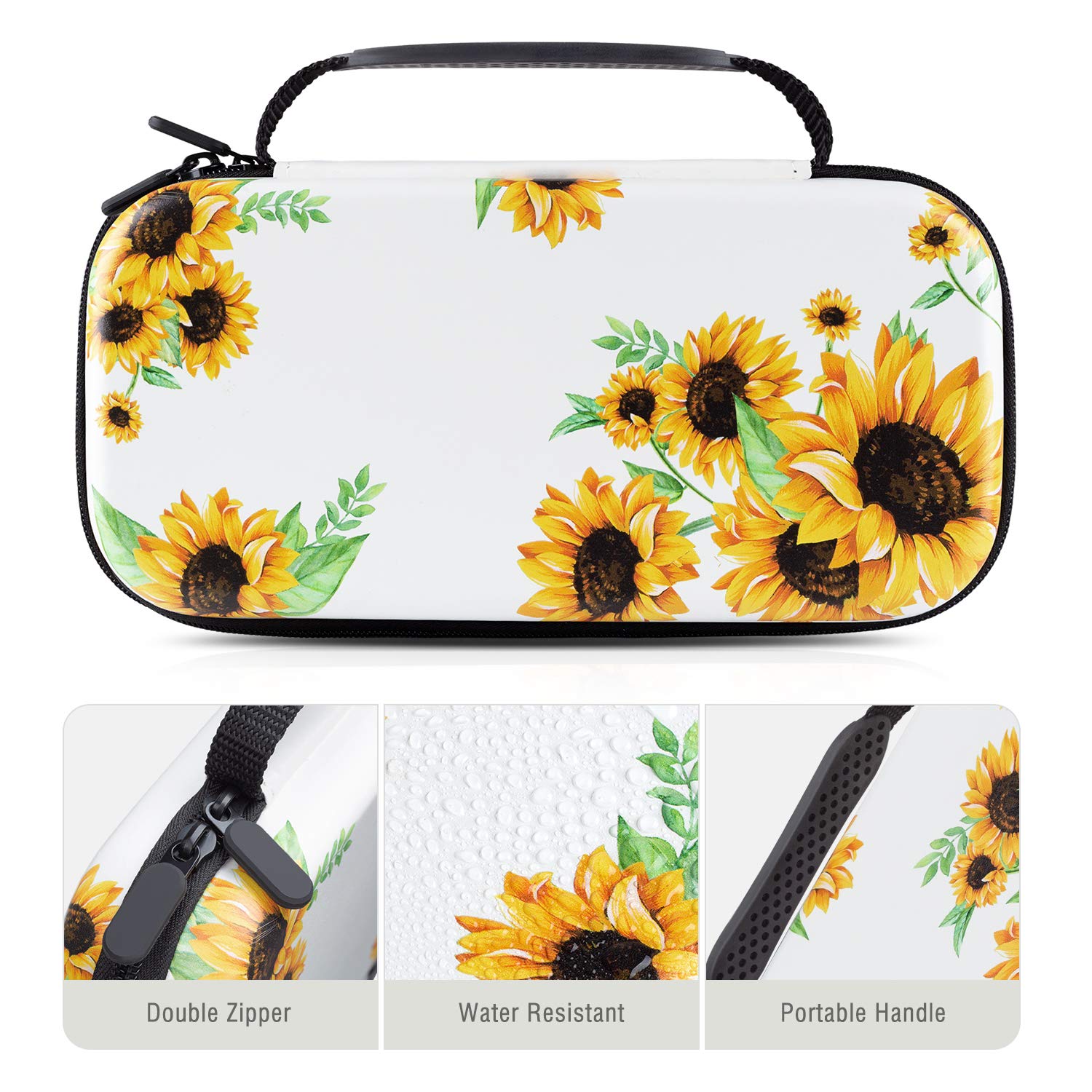 Lokigo Nintendo Switch OLED Case - Hard Shell Travel Carrying Case for Nintendo Switch & Switch OLED - Portable Pouch Bag with 16 Game Card Slots - Protective Cover for Boys & Girls - Perfect for Travel, Commuting & Gaming On-The-Go - Sunflower Design