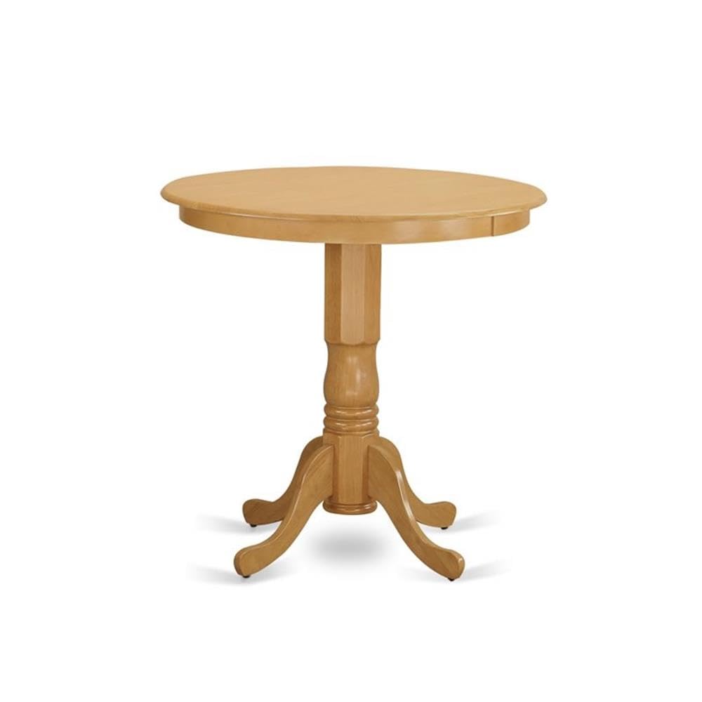 East West Furniture 3-Piece Kitchen Counter Height Dining Set - 36x36 Inch Round Oak Table with Pedestal Base & 2 Matching Chairs | Perfect for Small Spaces, Breakfast Nooks & Apartment Dining Areas