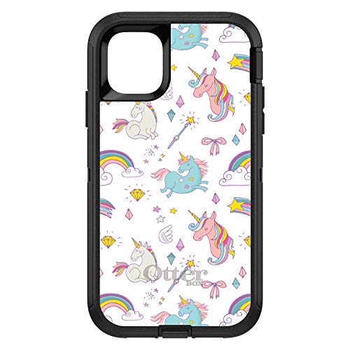 Unicorn Rainbow Wand Pattern - White On Black Case