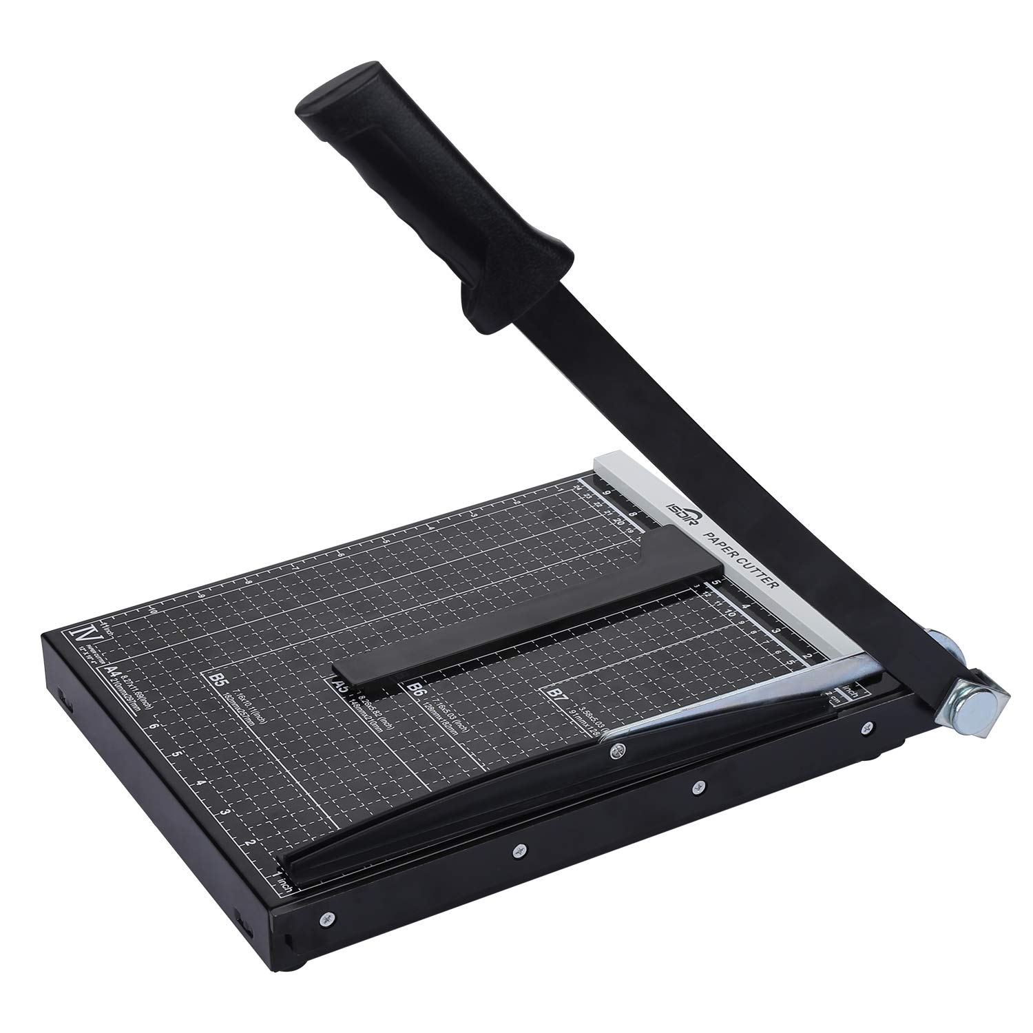 ISDIR 12 Inch Heavy Duty Guillotine Paper Cutter - Professional 12-Sheet Capacity Trimmer with Metal Base & Dual Guide Bars for Office, School, Crafting (Black) | Perfect for Document Cutting, Scrapbooking & Photo Trimming