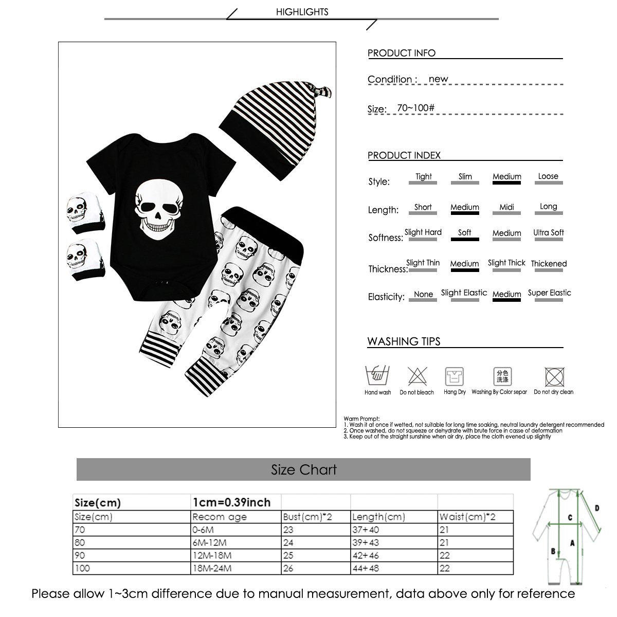 puseky 4pcs Newborn Baby Boy Clothes Set - Skull Romper, Pants, Hat & Mittens | Cute Halloween Outfit for Infant Boys | Perfect for Costume Parties, Photo Shoots & Holiday Celebrations
