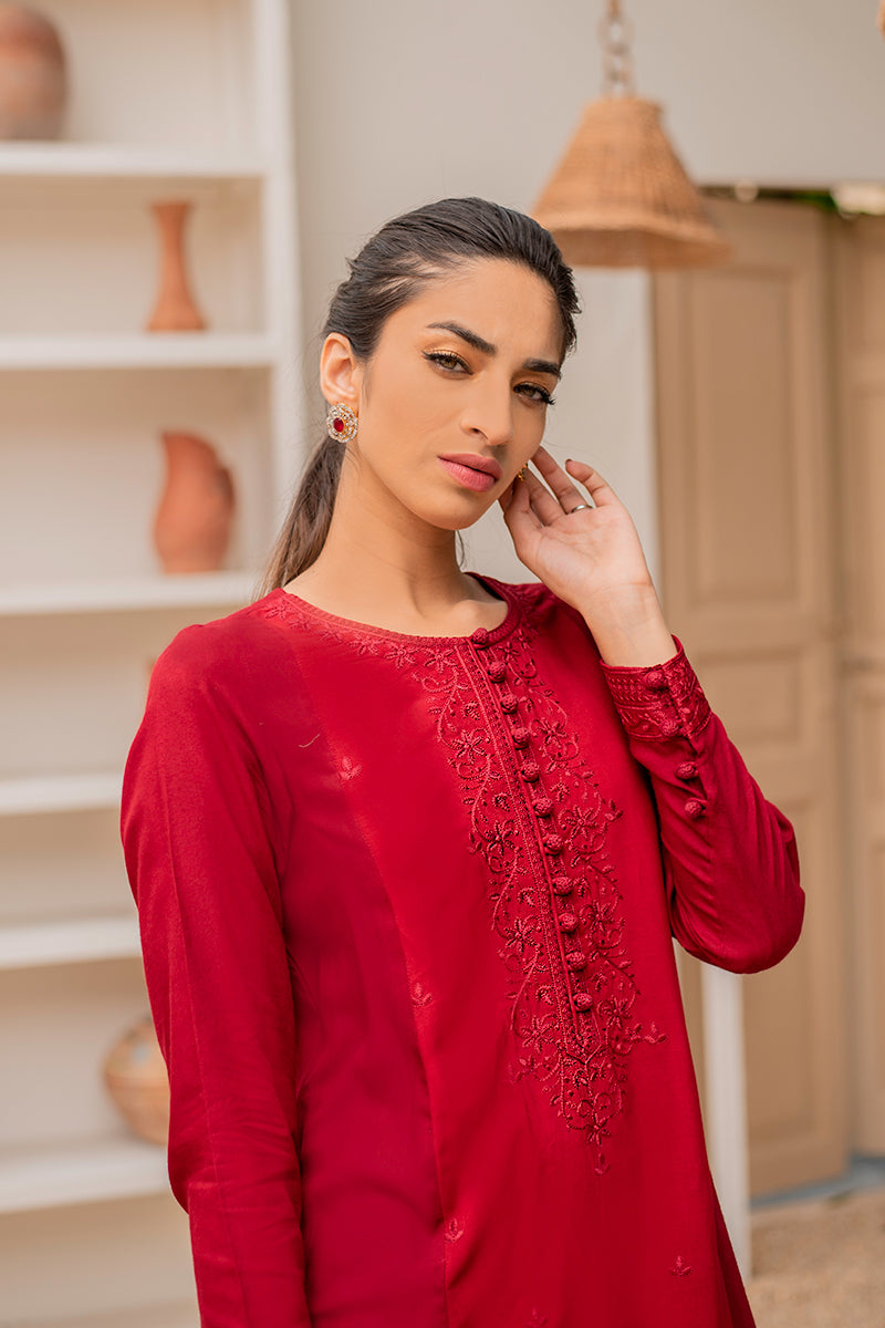 Cherry Scarlet Embroidered Shirt for Women - Elegant Floral Blouse for Casual & Party Wear - Perfect for Summer Outfits, Dates & Office Attire