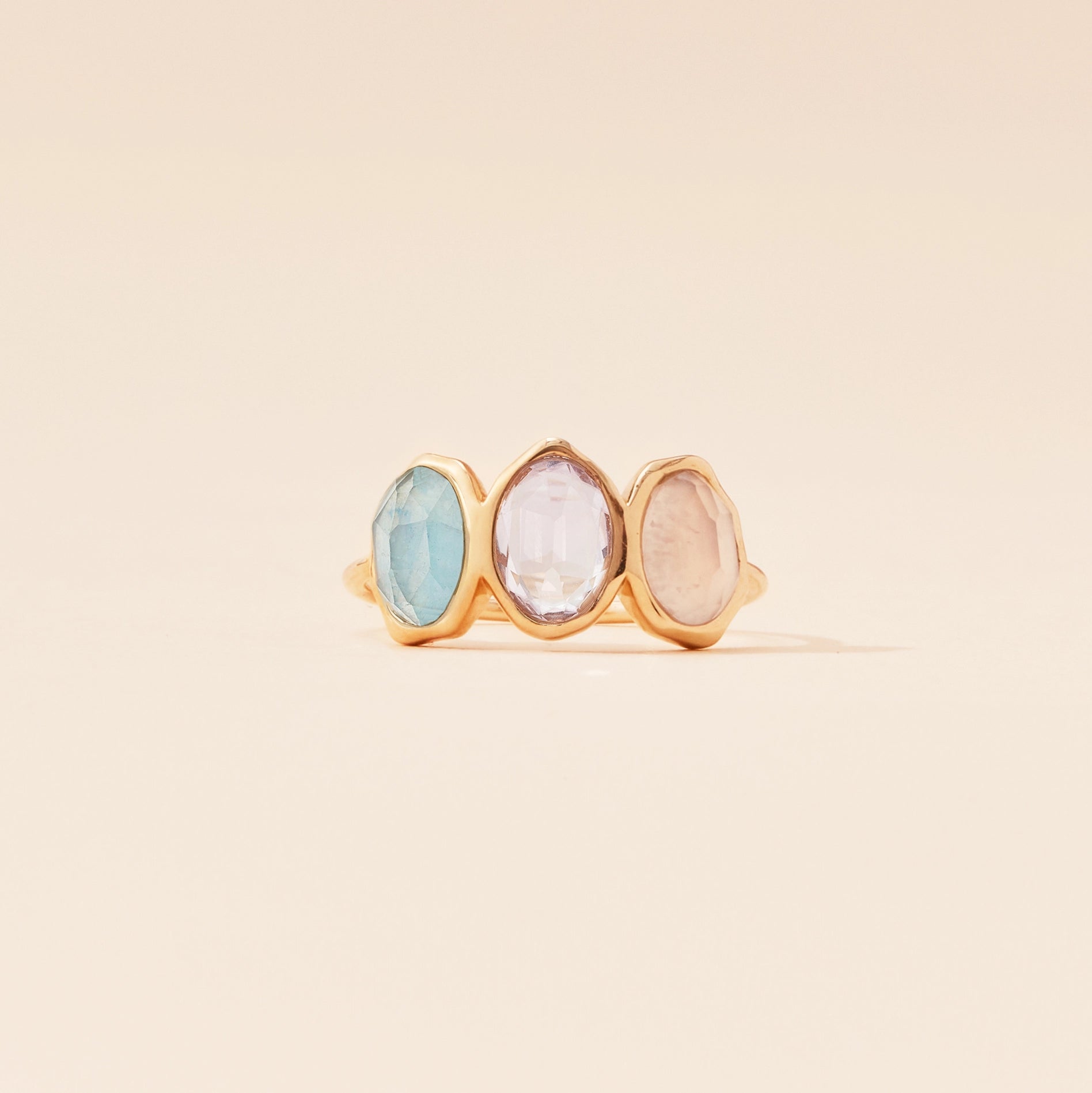 14K Yellow Gold Air Element Mood Ring with Natural Gemstones – Perfect for Spiritual Healing, Meditation & Unique Fashion Accessories