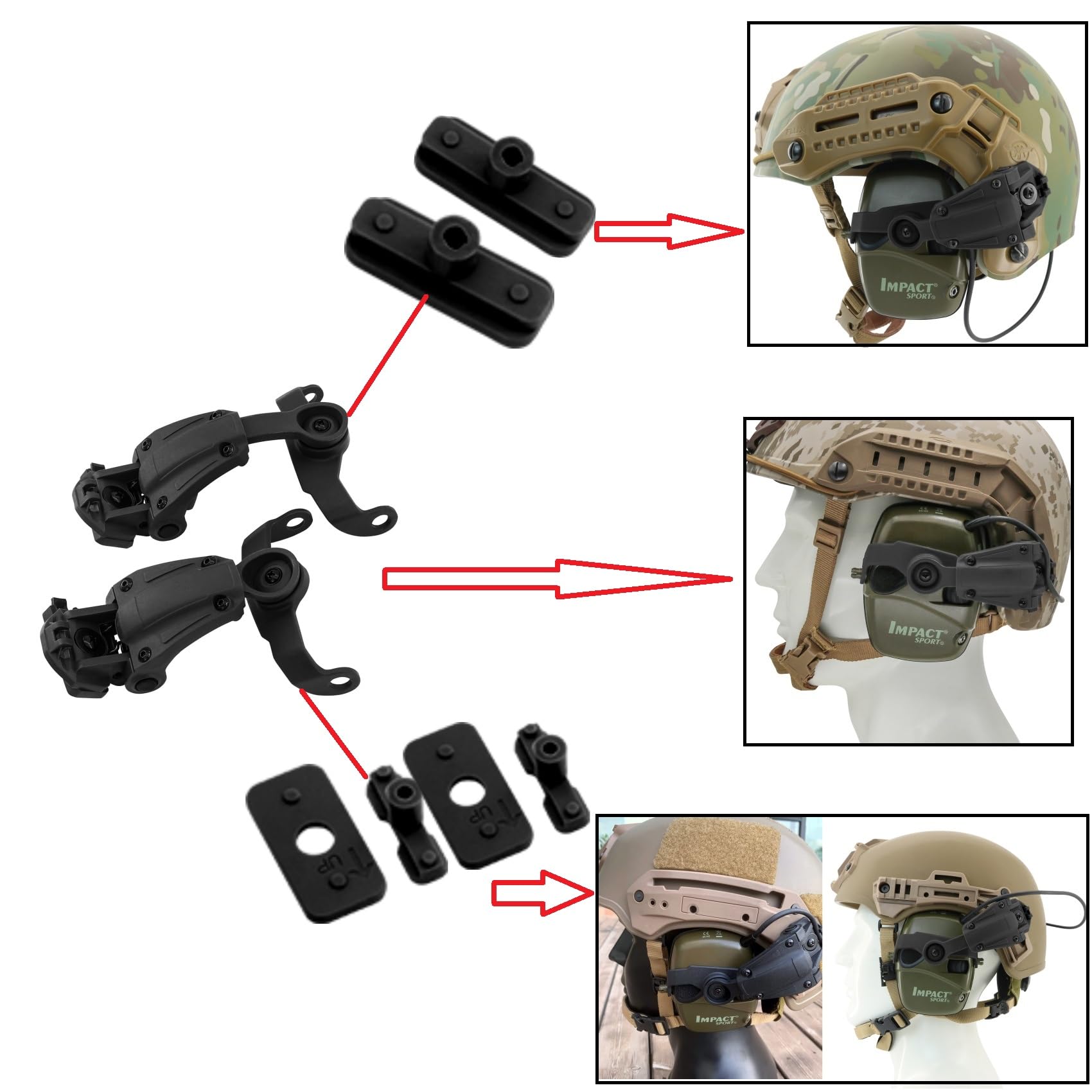 Tactical Helmet ARC Rail Adapter for Howard Leight Impact Sport Earmuffs - Compatible with Tactical Electronic Shooting Headsets - Perfect for Airsoft, Hunting & Range Shooting