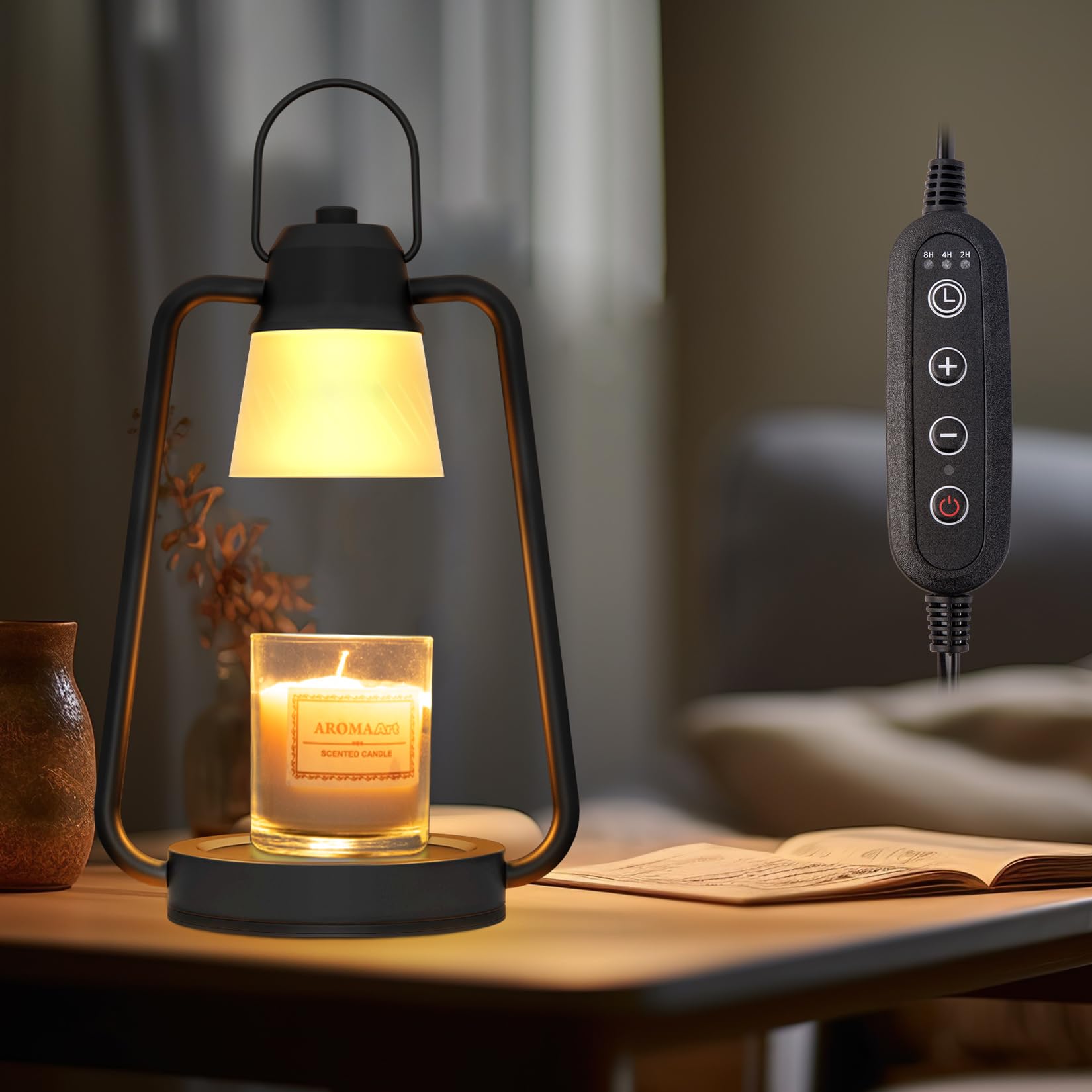 Dimmable Electric Candle Warmer Lamp with Timer - Vintage Metal Top-Down Wax Melter for Large & Small Scented Jar Candles | Perfect Holiday Gift & Home Decor (Black) | Ideal for Relaxation, Romantic Ambiance & Aromatherapy