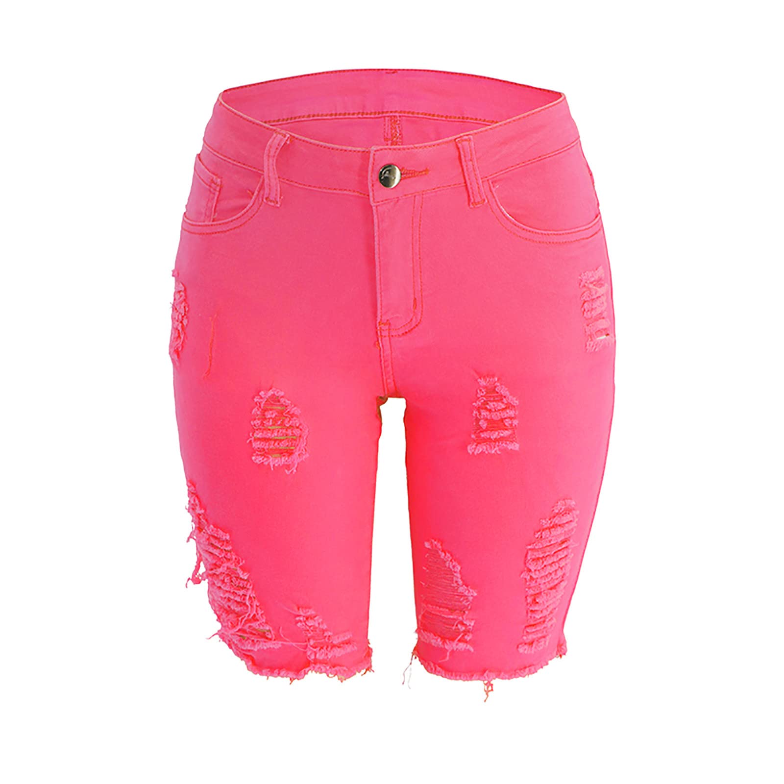 Women's High Waisted Distressed Denim Shorts - Knee Length Ripped Jeans for Summer | Casual Wear, Beach Outfits & Street Style Fashion