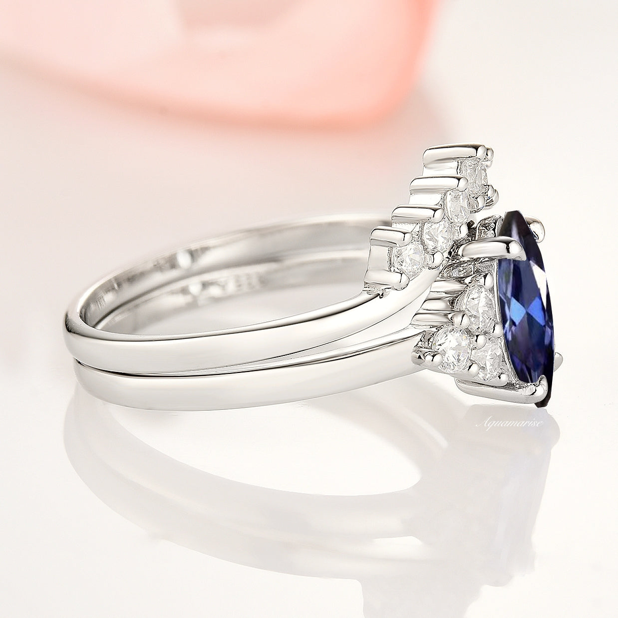 Nadia Marquise Blue Sapphire Bridal Ring Set - Sterling Silver Wedding Band for Women, Elegant Engagement & Promise Ring - Perfect for Proposals, Anniversaries & Special Occasions