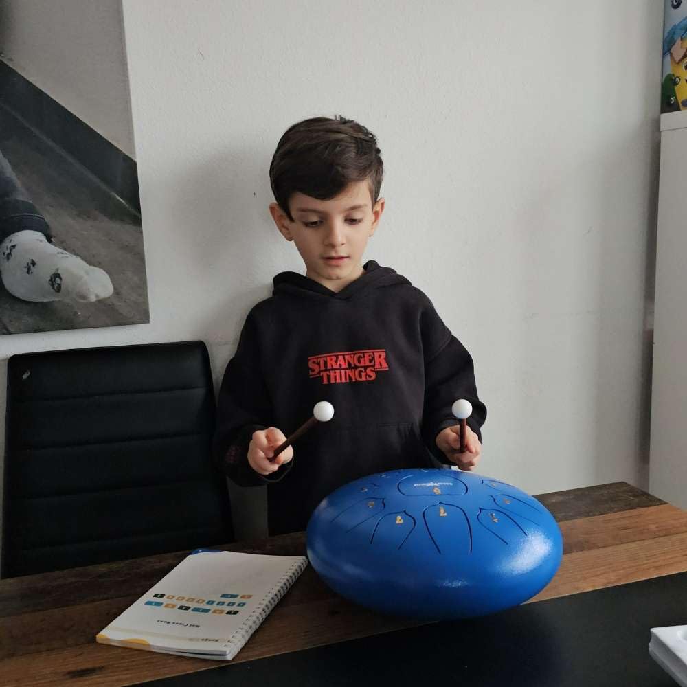 11 Note 10 Inch Steel Tongue Drum - Handpan Musical Instrument for Kids & Adults with Mallets, Music Book & Carry Bag | Perfect for Meditation, Yoga, Music Therapy & Home Decor (Blue)