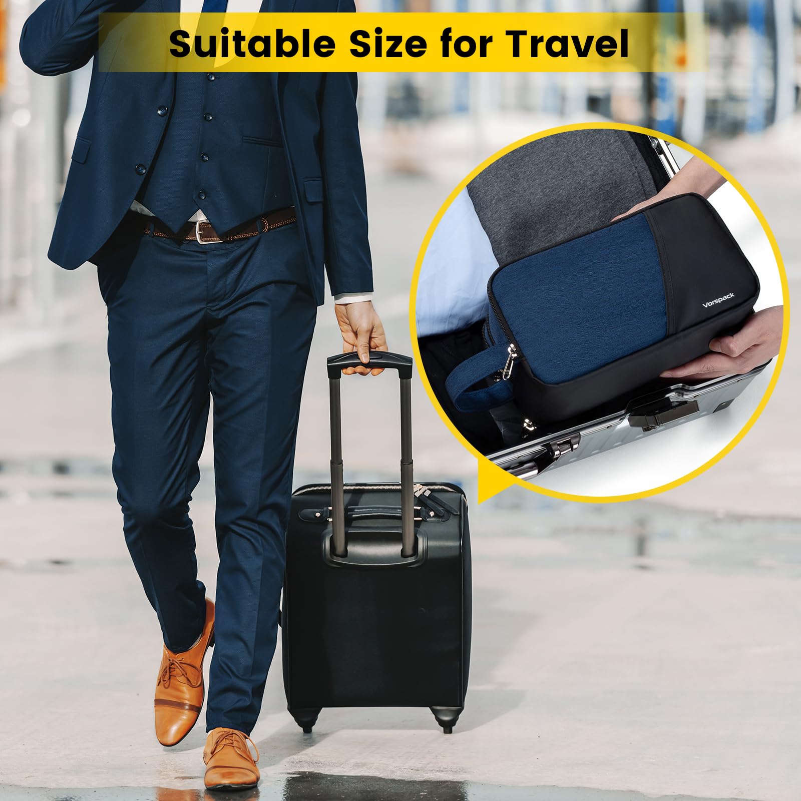 Vorspack Large Waterproof Travel Toiletry Bag for Men - Durable Dopp Kit with Multiple Compartments for Skincare, Shaving & Bathroom Essentials - Perfect for Gym, Camping & Business Trips - Navy Blue