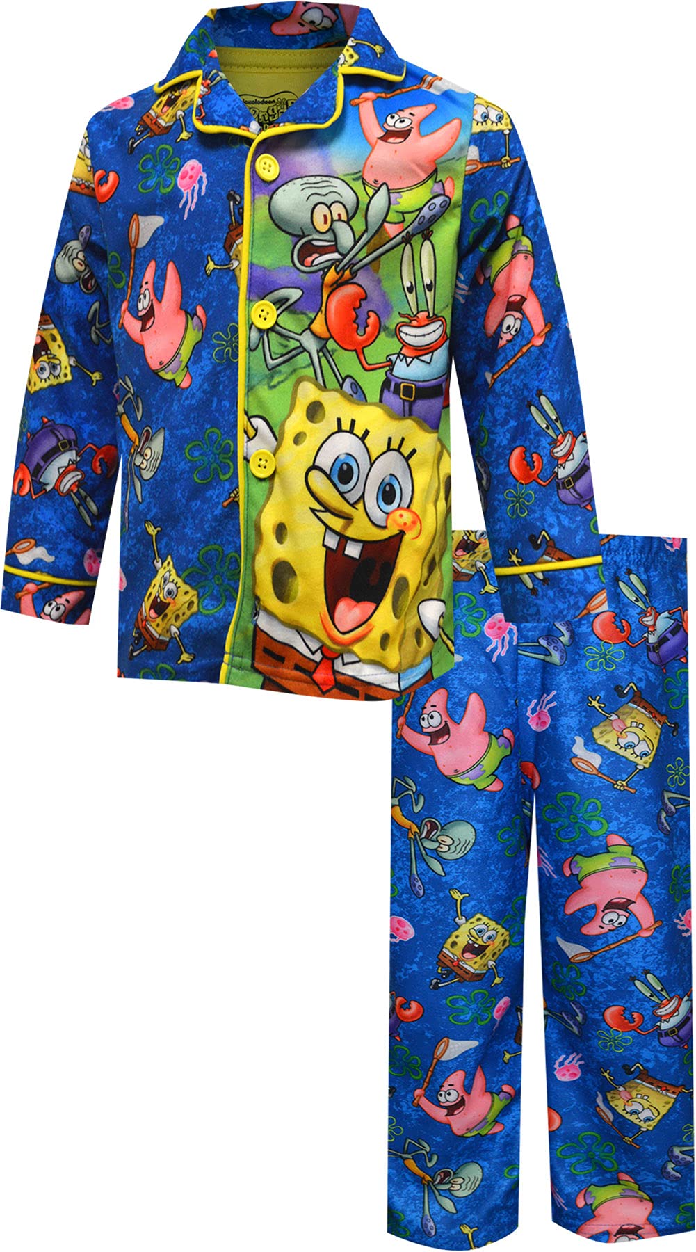 Komar Kids Boys' Spongebob Button-Down Flannel Pajama Set - Soft & Comfortable Sleepwear for Toddlers & Boys - Perfect for Bedtime, Lounging & Holiday Pajama Parties