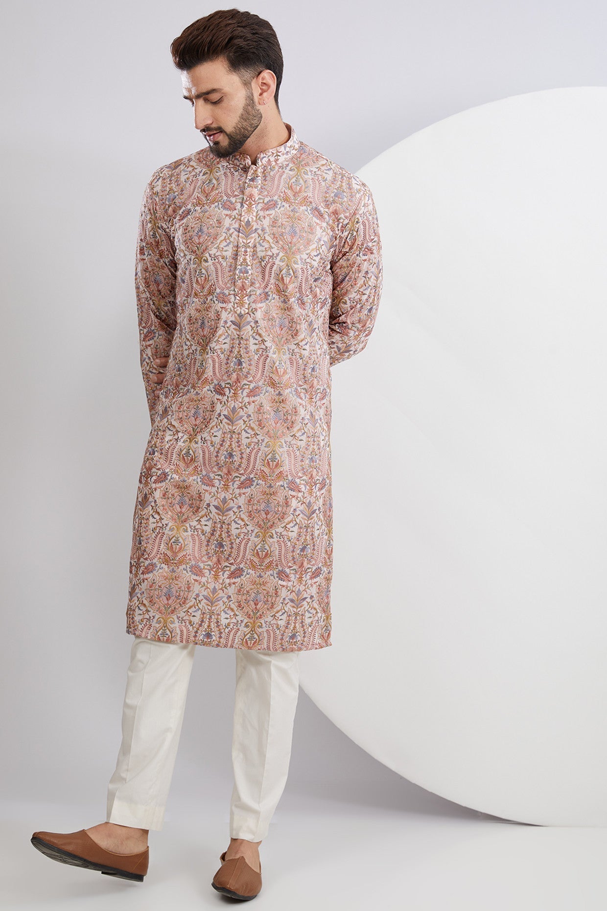Stylish Peach Multi Embroidered Kurta for Women | Traditional Indian Tunic Top | Perfect for Festivals, Weddings & Casual Wear