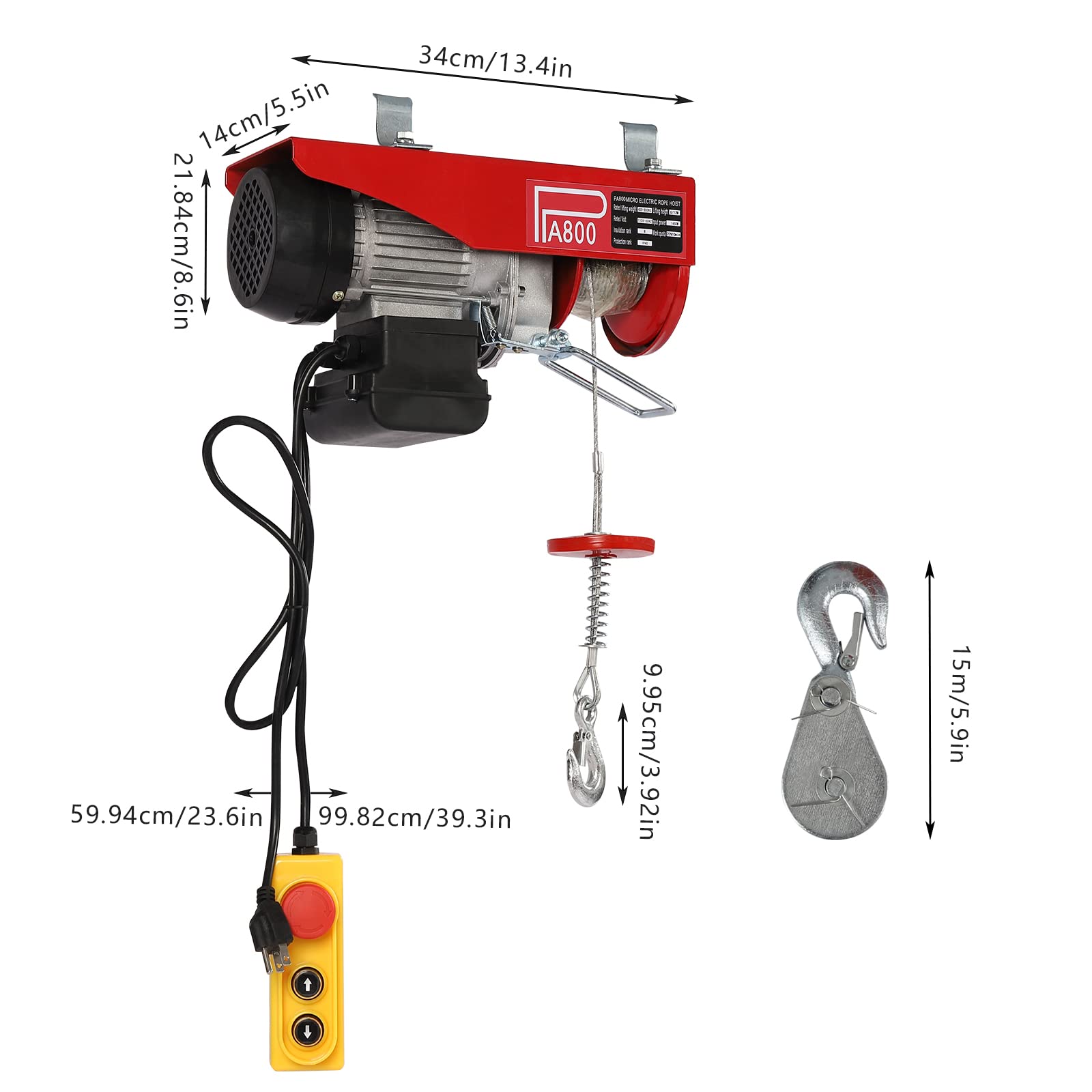 400KG Electric Hoist Lift 1763LBS with Wireless Remote Control - 110V Overhead Hoist for Garage, Auto Shop & Warehouse Lifting Operations