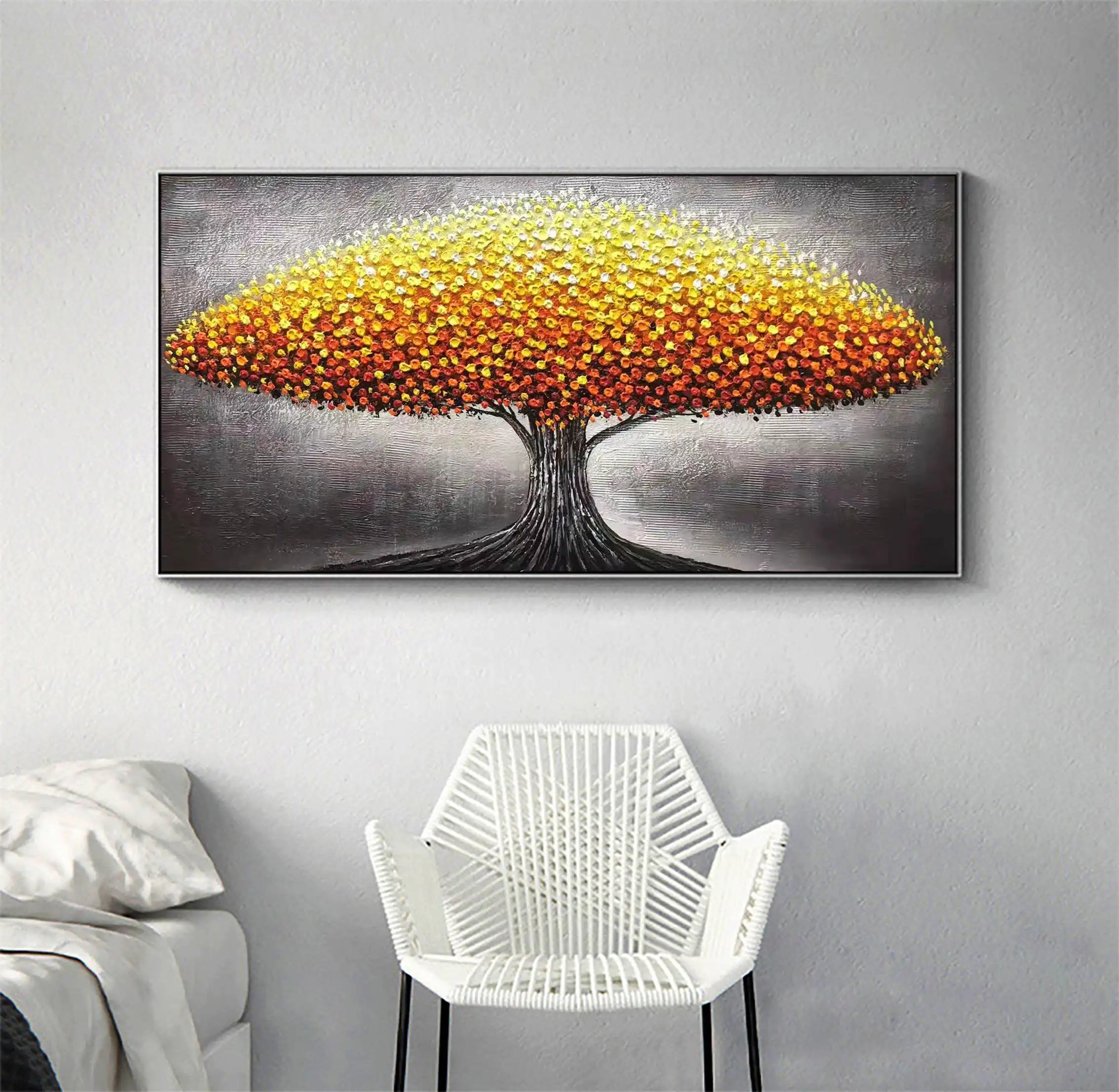 Beautiful Flower and Tree Painting #FT020 - Handmade Canvas Art for Home Decor, Living Room, Bedroom & Office Wall