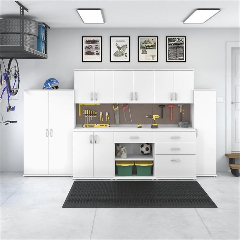 Bush Business Furniture Universal Garage Storage Cabinet with Drawers - White | Heavy-Duty Metal Garage Organizer for Tools, Sports Equipment & Home Storage