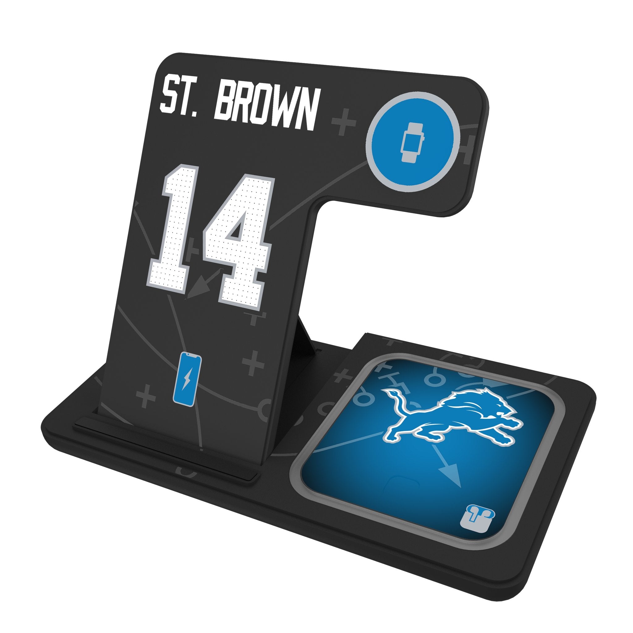 Amon Ra St. Brown Detroit Lions 14 Ready 3-in-1 Wireless Charging Station - Fast Charging for iPhone, Android & AirPods - Perfect for Home, Office & Game Day Accessories
