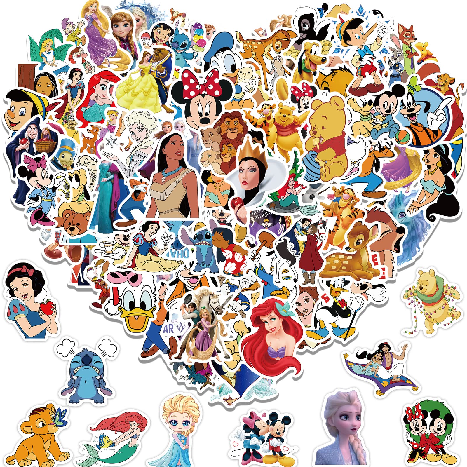 100PCS Cartoon Stickers for Kids - Waterproof Vinyl Princess Stickers Pack for Teens & Adults - Cute Decals for Water Bottles, Laptops, Luggage - Perfect for School, Travel & DIY Crafts