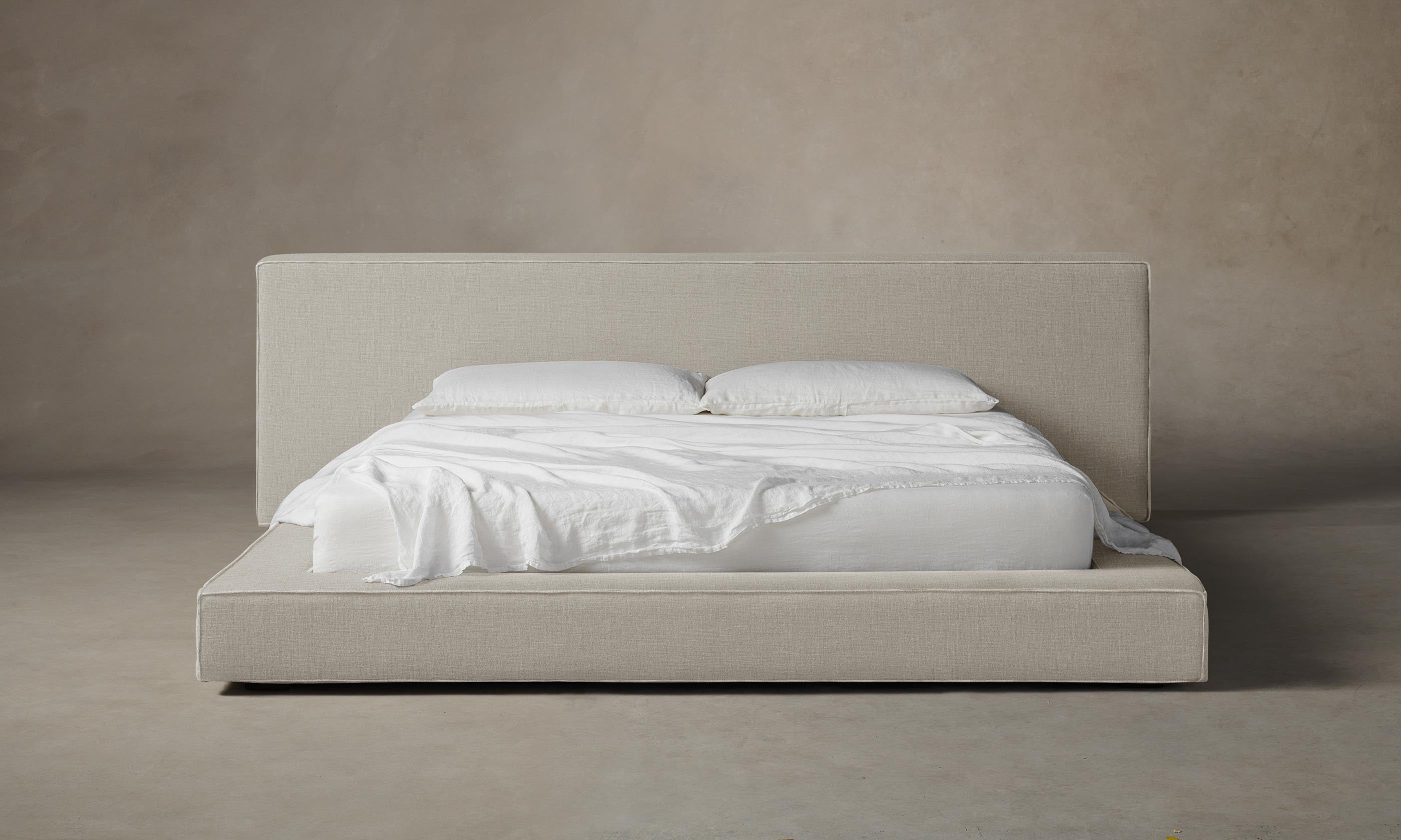 The Eldridge Bed - Premium Performance Linen Weave Beige Queen Size Bed Frame for Modern Bedroom Decor | Perfect for Master Bedrooms, Guest Rooms & Airbnb Listings