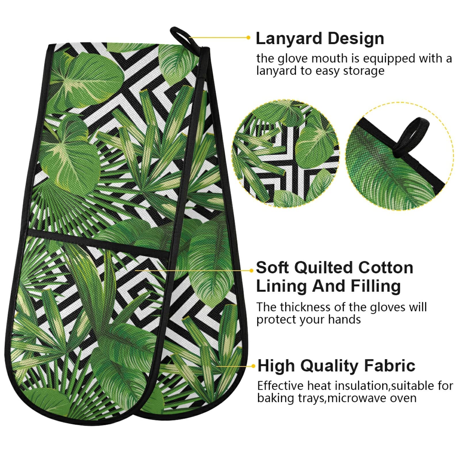 Susiyo Exotic Tropical Palm Leaves Geometric Double Oven Mitt - Heat Resistant Kitchen Gloves for Cooking, Baking & Grilling - Perfect for BBQ, Pot Handling & Hot Dish Serving