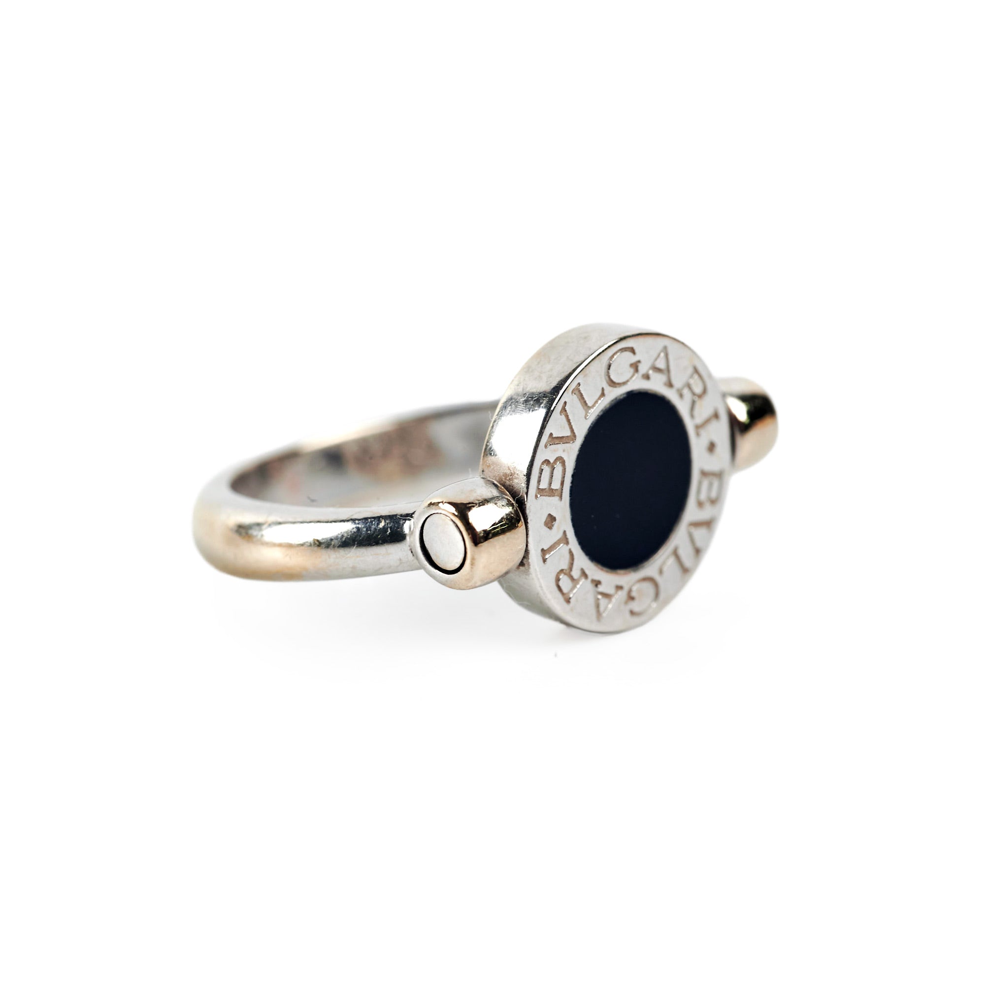 Bvlgari 18k White Gold Diamond & Onyx Ring - Size 50 (US 5) - Luxury Jewelry for Women, Perfect for Weddings, Anniversaries & Special Occasions