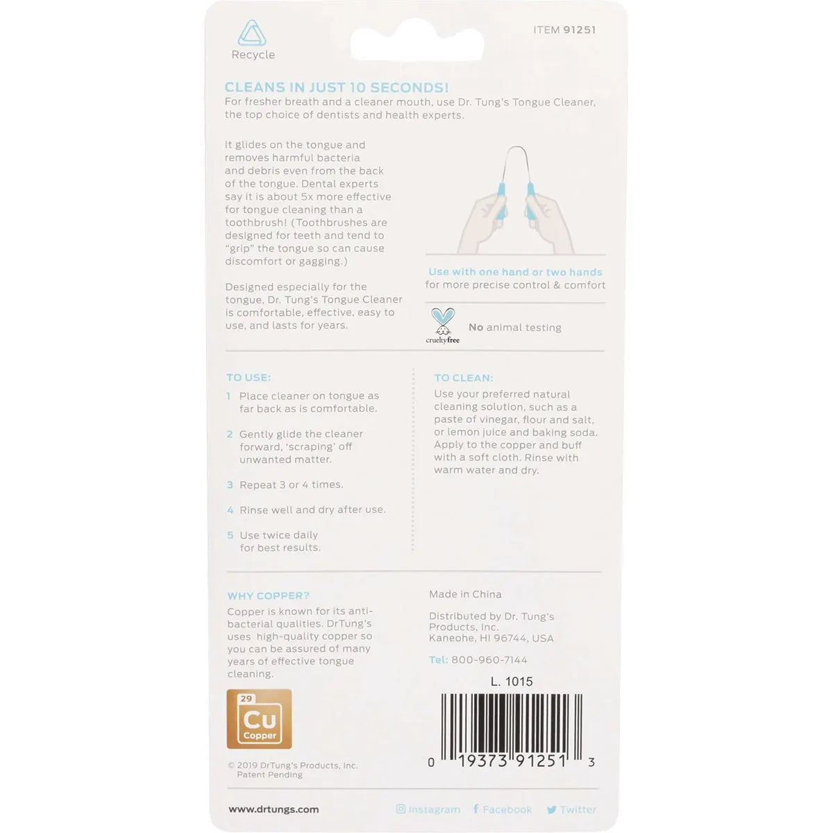 Dr Tung's Copper Tongue Cleaner - Freshen Breath & Improve Oral Hygiene - Perfect for Daily Use & Travel