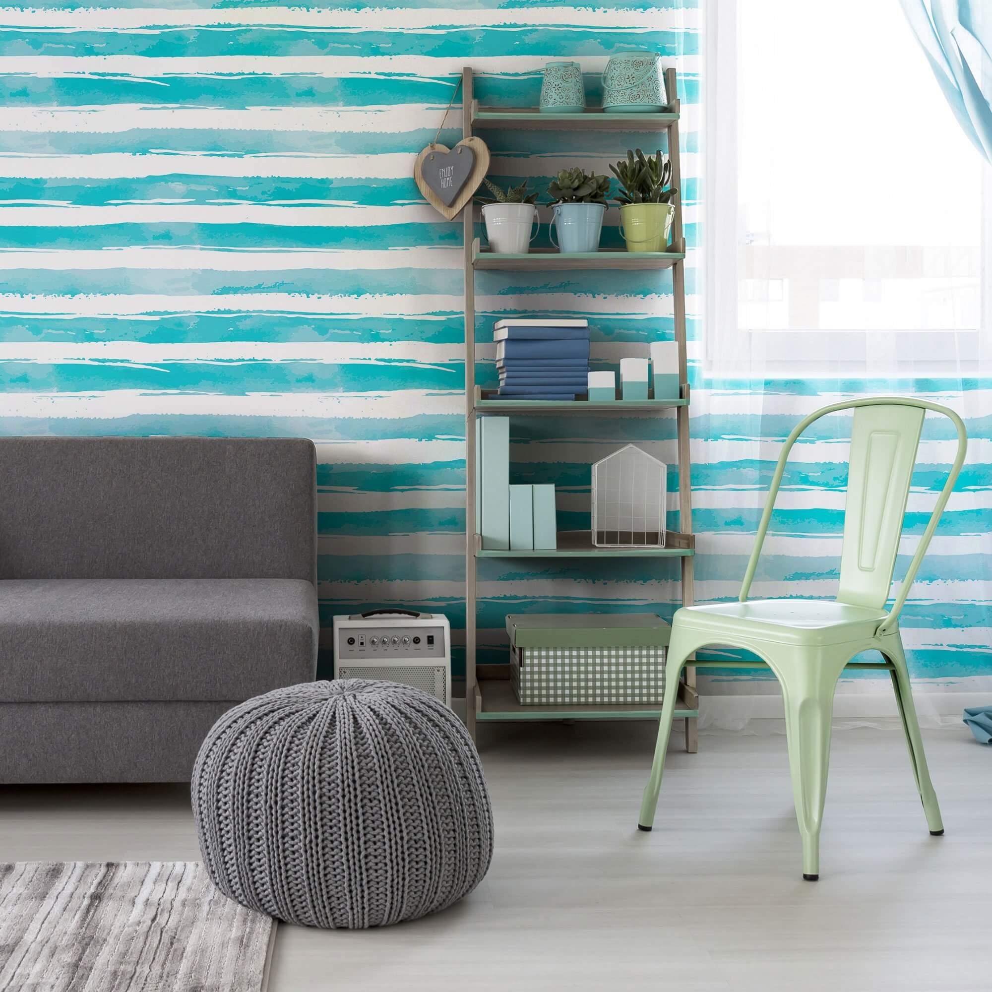 Blue and White Striped Peel and Stick Removable Wallpaper - Self-Adhesive Decorative Wall Covering for Bedroom, Living Room, Nursery & Office Decor