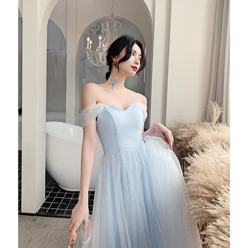 Off Shoulder Baby Blue Prom Dress - A-Line Tulle Formal Gown for Homecoming, Quinceañera & Evening Parties | Elegant Sweet 16 & Wedding Guest Dress