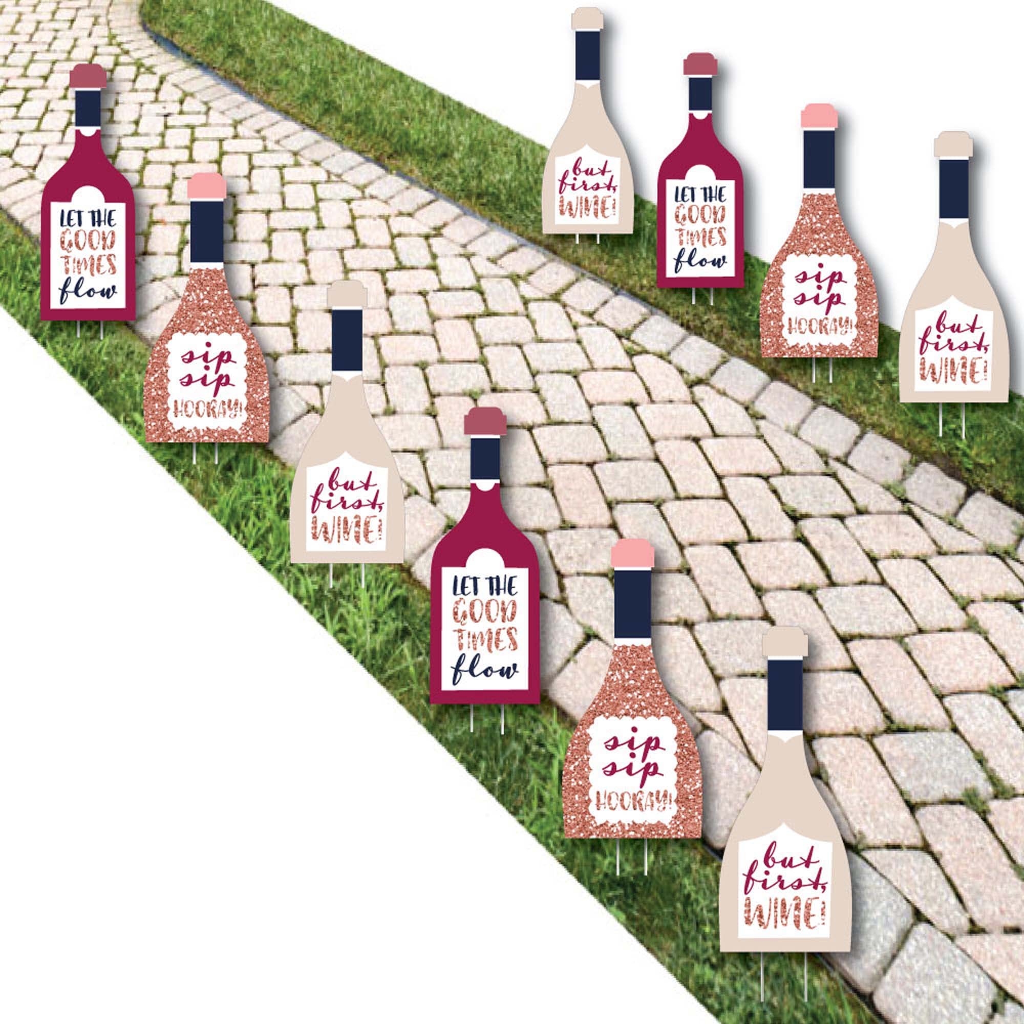 Big Dot of Happiness But First, Wine Tasting Party Yard Decorations - 10 Piece Set for Outdoor Garden, Backyard, and Patio Wine Events
