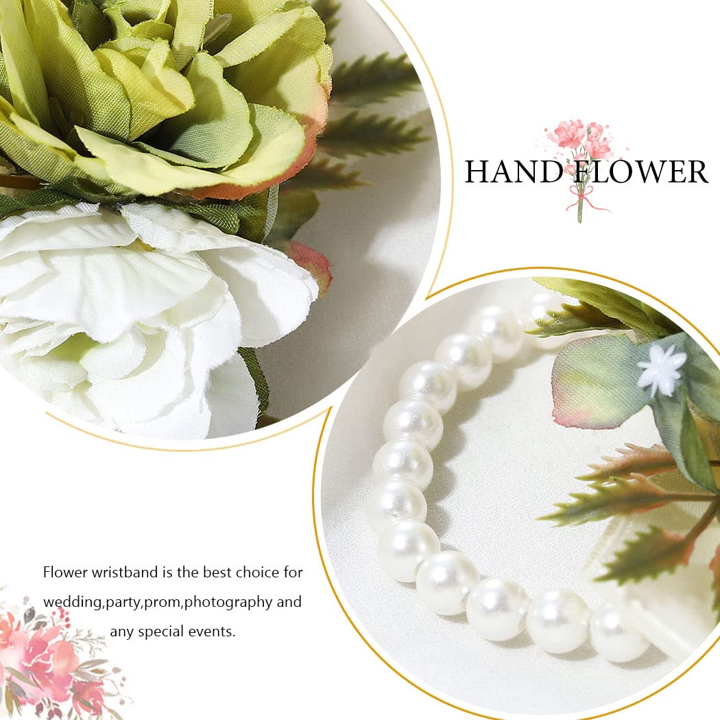 CASDRE Elegant Pearl Bridal Wrist Corsage - Hand Flower Wedding Accessory for Women & Girls (Green) | Perfect for Bridesmaids, Flower Girls & Wedding Ceremonies