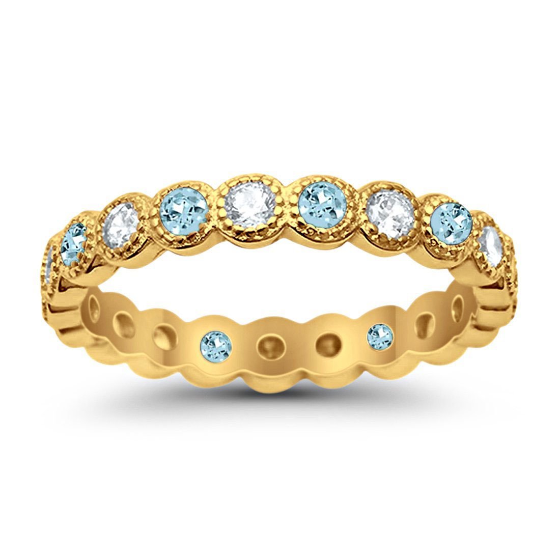 3.5mm Bezel Set Full Eternity Band Ring - Alternating Round Simulated CZ Stones in 925 Sterling Silver - Perfect for Weddings, Anniversaries & Everyday Elegance