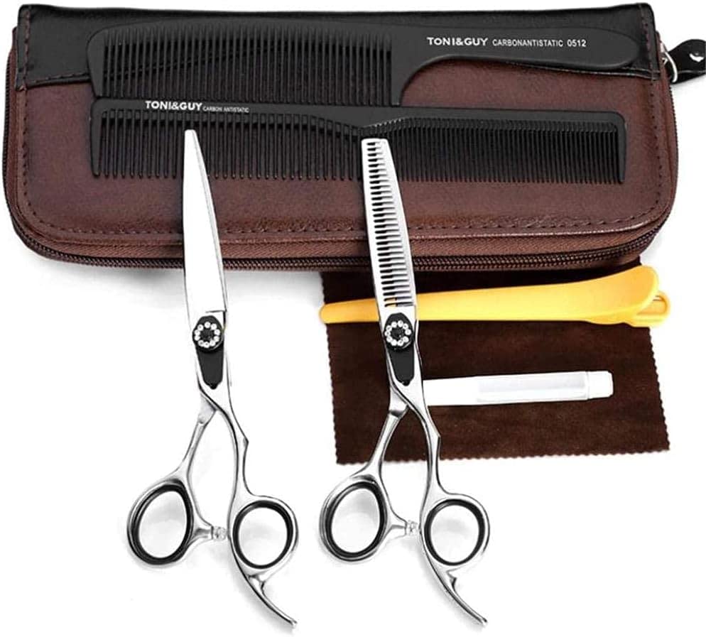 Professional 6 Inch Barber Scissors Set - Hairdressing Shears with Flat & Thinning Blades for Salon & Home Haircuts | Stylist Tools for Precision Cutting & Texturizing