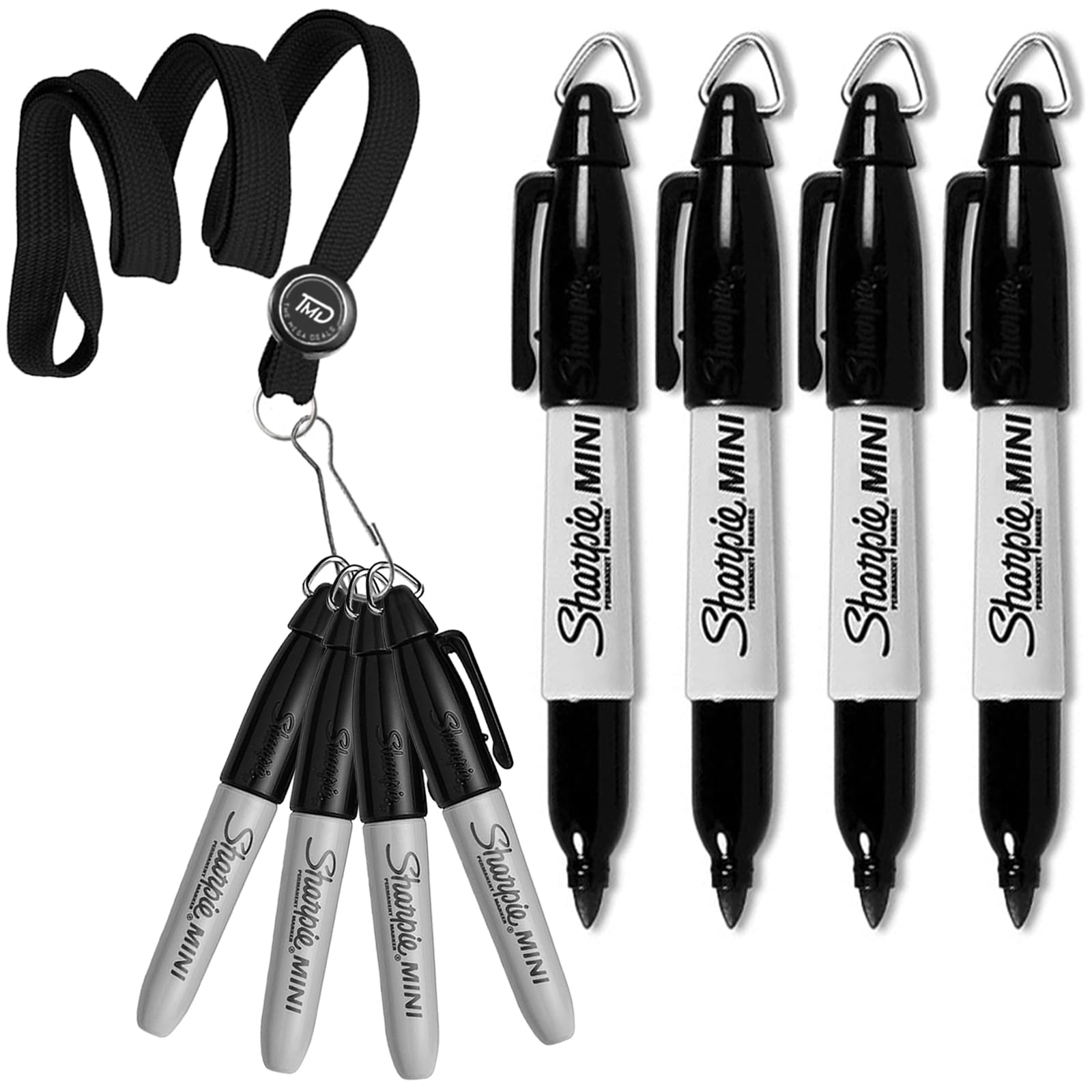 4 Pack Mini Sharpie Permanent Markers for Nurses - Black Ink Badge ID Marker with Lanyard Clip | Perfect for Medical Professionals, Teachers & Office Workers