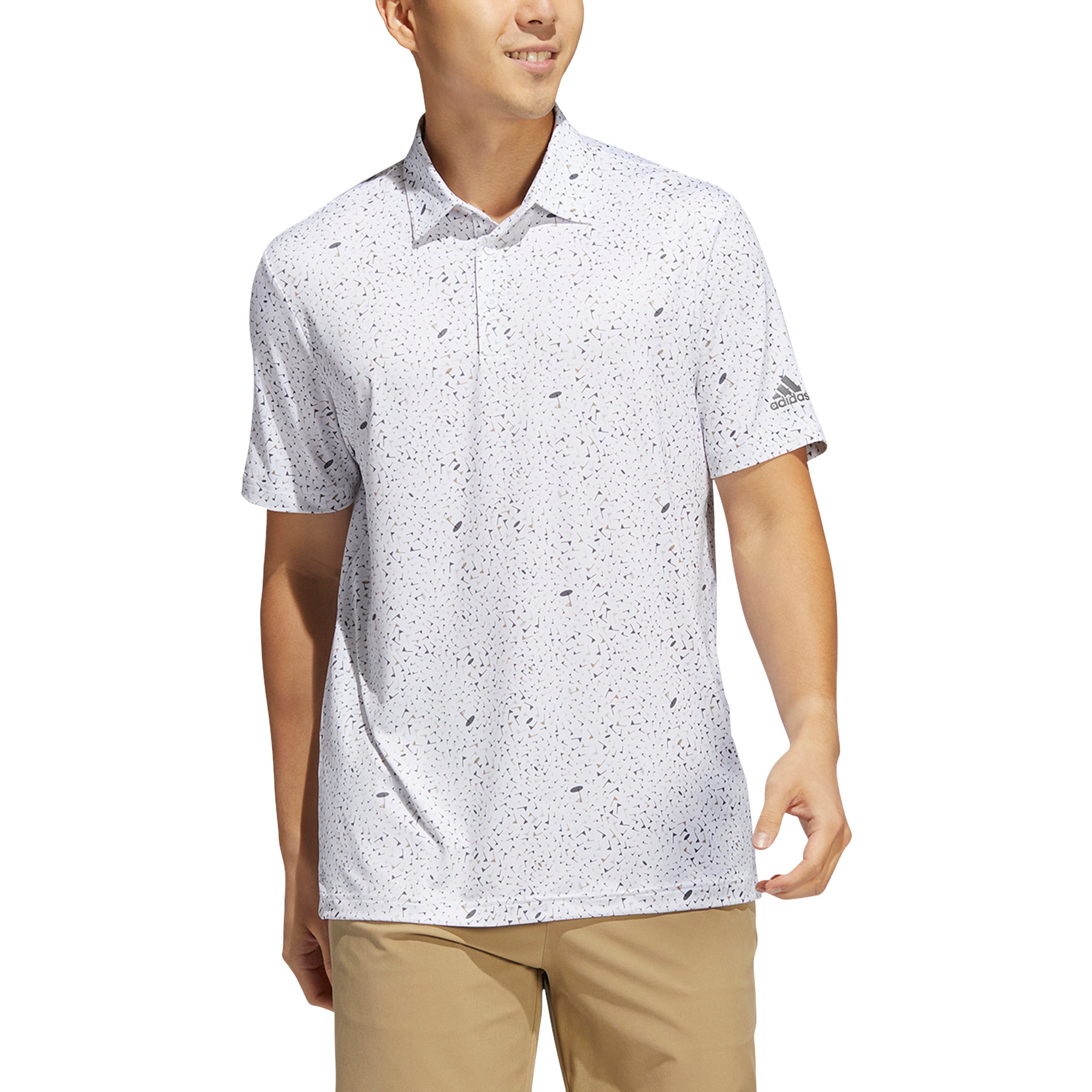 Adidas Men's Golf Polo Shirt - Grey Flag Print Hemp Fabric - Comfortable & Breathable for Golf, Casual Wear & Outdoor Activities