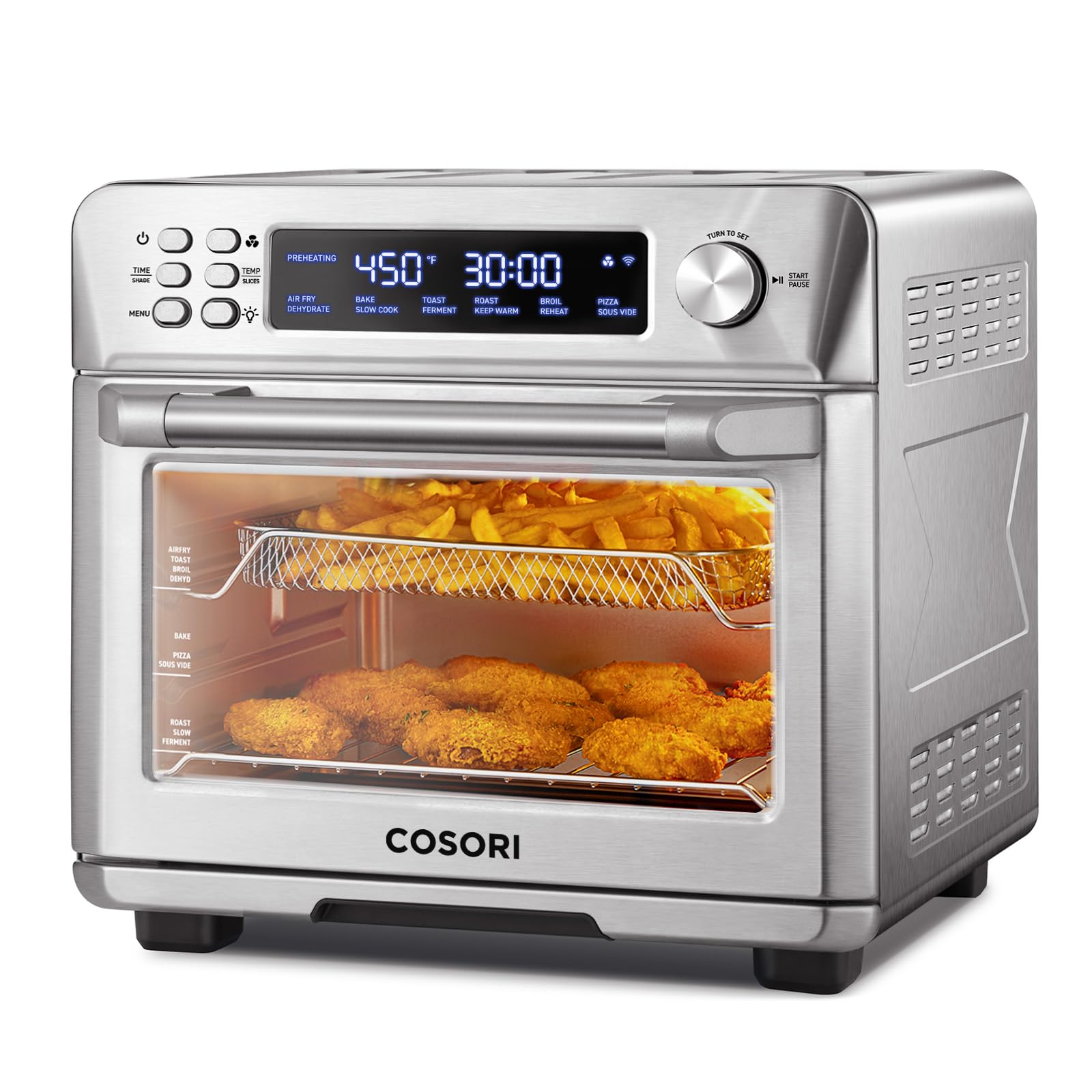 COSORI Smart 12-in-1 Air Fryer Toaster Oven Combo with Convection, 26QT Countertop Oven for Baking, Roasting, Reheating, Broiling & Dehydrating - Includes 75 Recipes & 3 Accessories, Stainless Steel - Perfect for Healthy Cooking, Meal Prep & Family Dinners