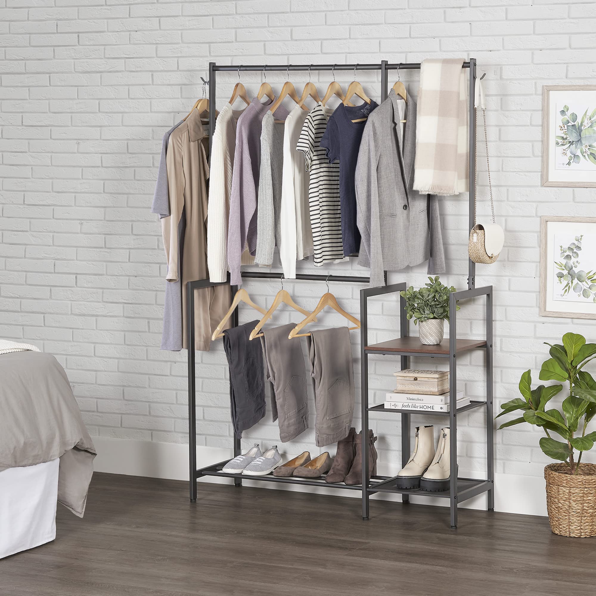 NeatFreak Free Standing Closet Organizer - Heavy Duty Double Hanging Clothes Rack with Shelves for Clothes, Shoes & Accessories Storage - Perfect for Bedroom, Walk-in Closet and Small Space Organization