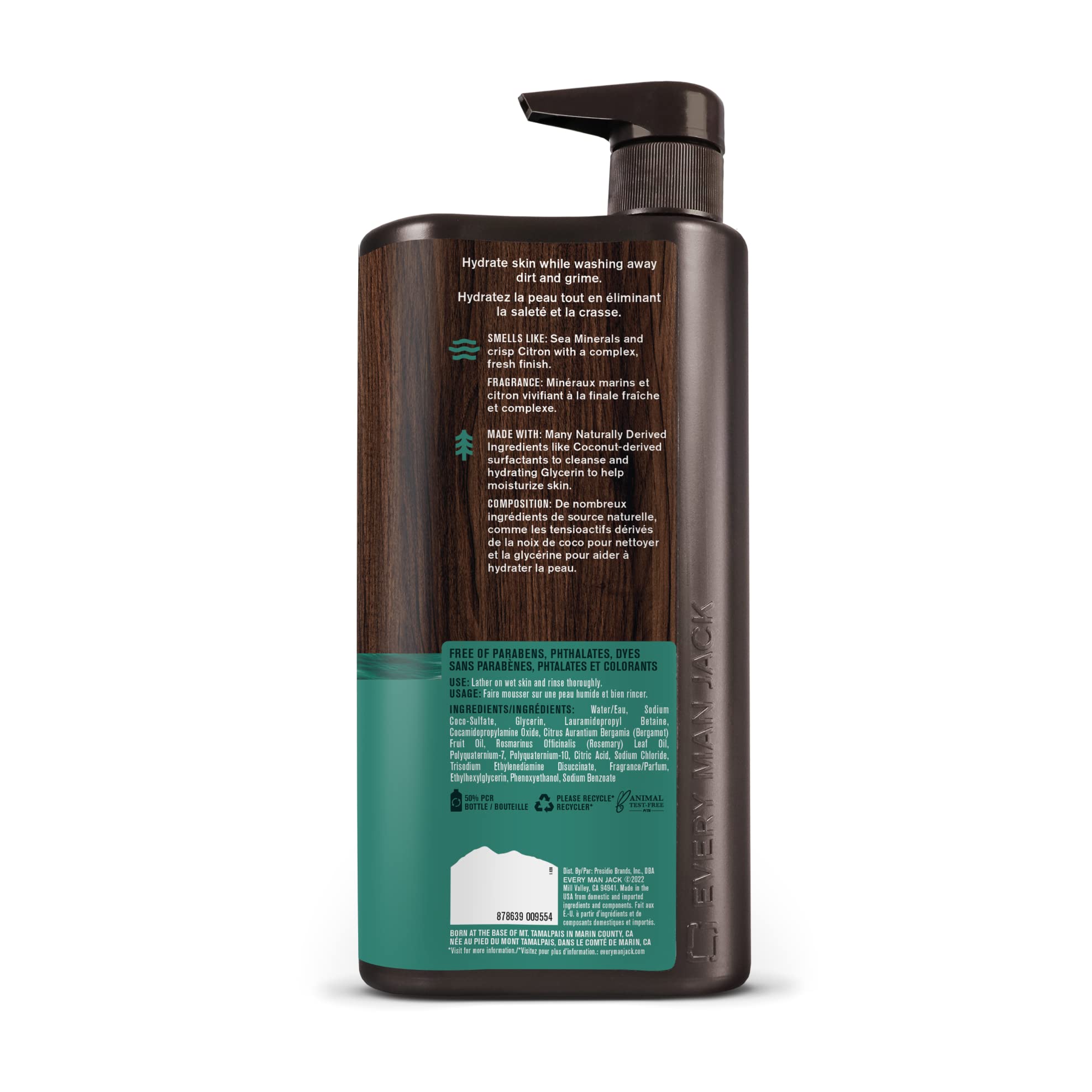 Every Man Jack Hydrating Body Wash for Men - Natural Marine Extracts, Coconut Oil & Sea Minerals - 33.8 fl oz (2 Pack) - Citron Scent - Moisturizing Shower Gel for Dry & Sensitive Skin - Perfect for Post-Workout & Daily Shower Routine