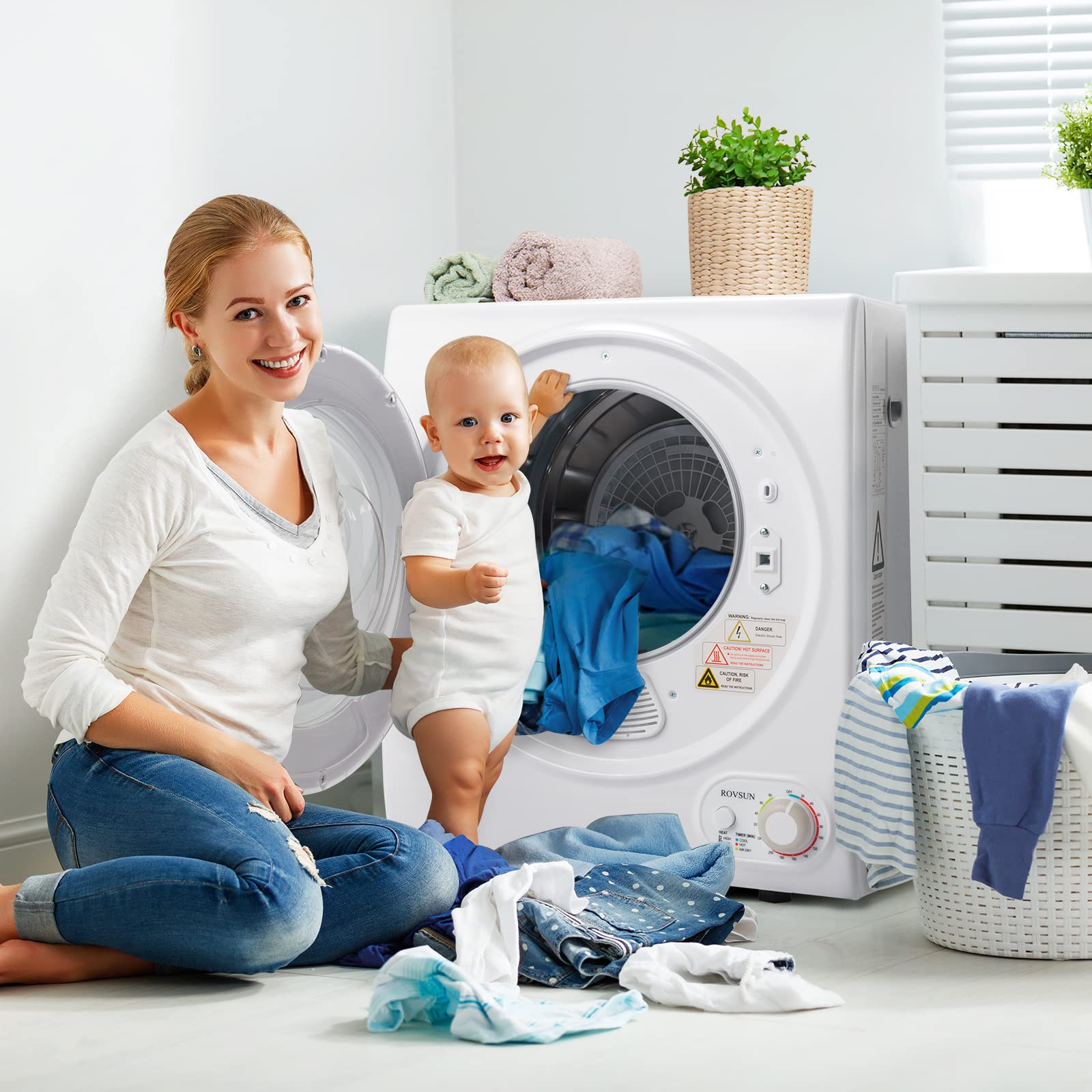 Bonnlo Portable Front Load Electric Clothes Dryer Machine - Compact Laundry Dryer with Stainless Steel Tub for Home, Apartment, Dorm - White (Classic Knob Control) - Perfect for Small Spaces & Quick Drying