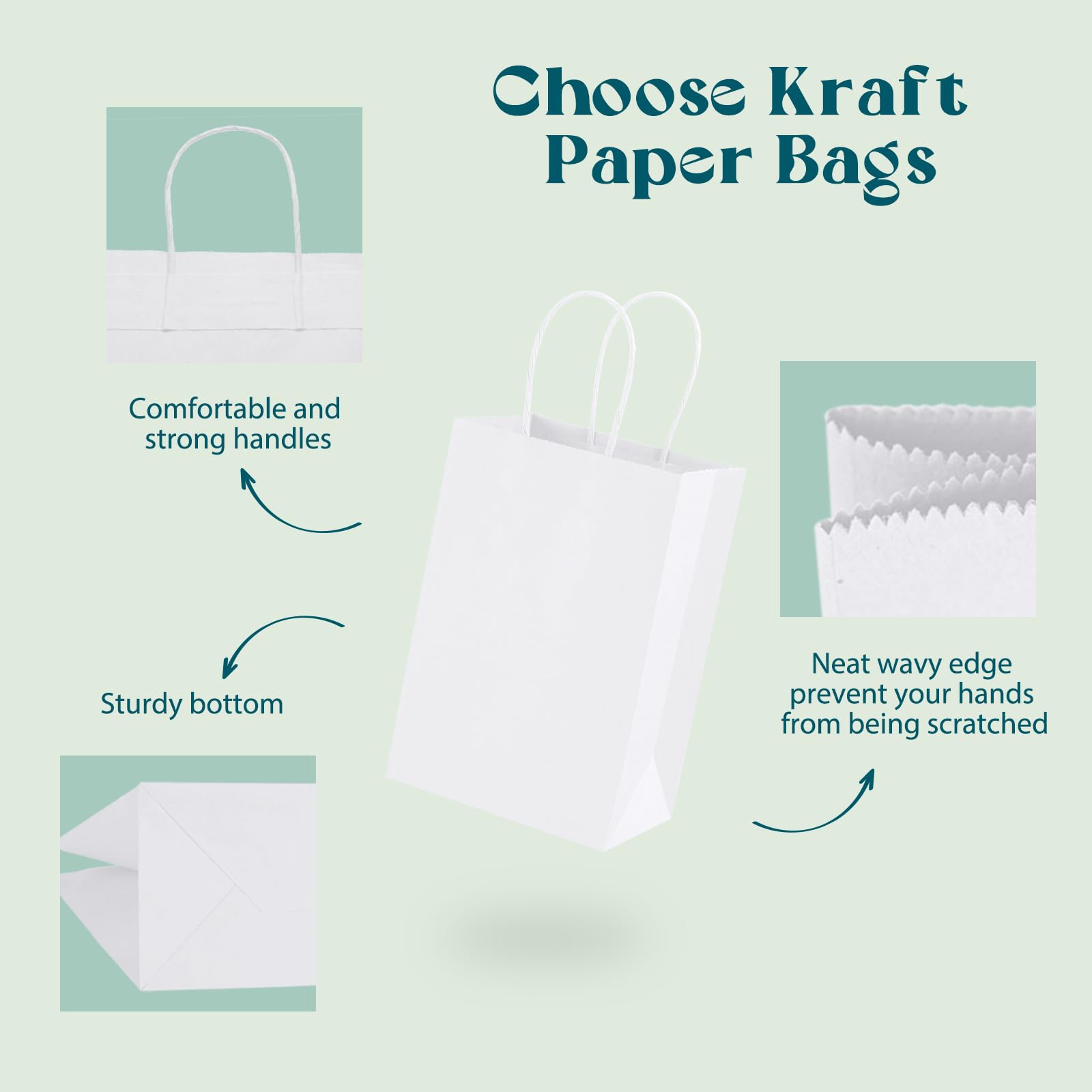 Premium White Kraft Paper Gift Bags with Handles - 5.25