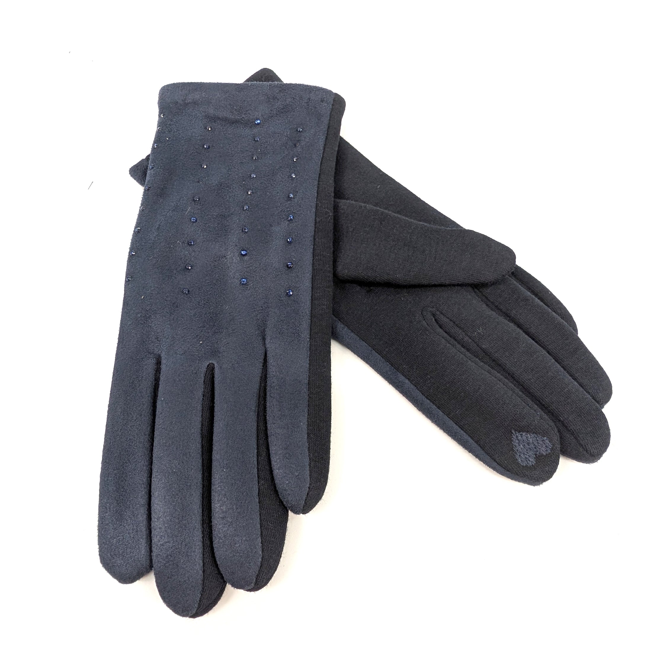 Diamante Suede Style Gloves for Women - Navy Blue Winter Fashion Gloves | Elegant Evening Wear & Cold Weather Accessory