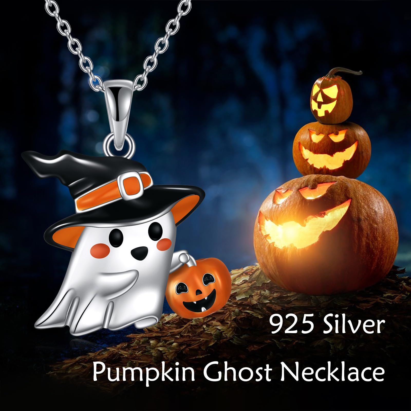 Halloween Necklace for Women - Sterling Silver Bat, Black Cat, Ghost, Pumpkin & Pentagram Witch Pendant | Gothic Jewelry Gift | Perfect for Halloween Parties, Cosplay & Witchy Fashion